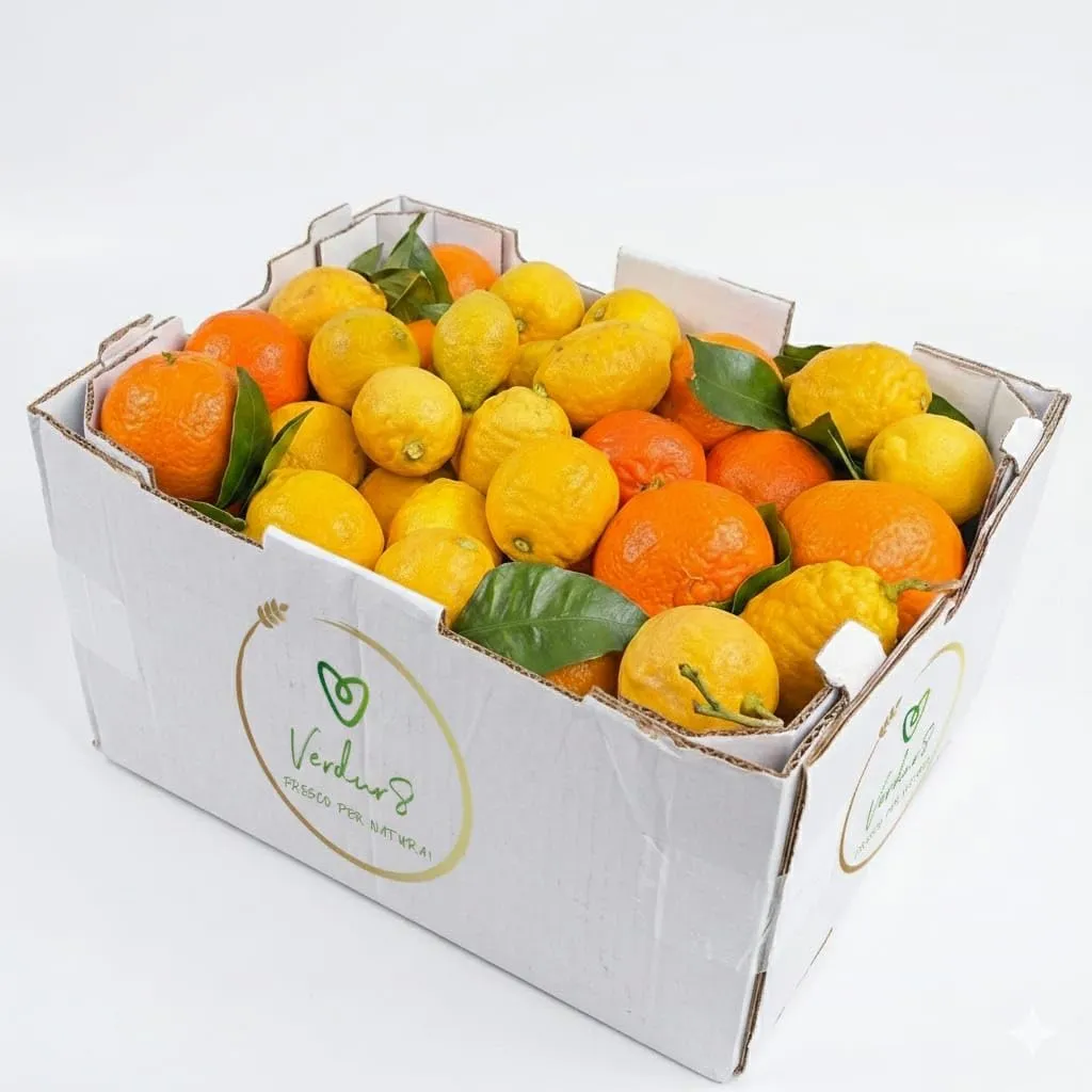 AgrumOtto Box Agrumi Misto da 10kg - 5kg Arance Navel, 3kg Clementine, 2kg Limoni - Freschi, Naturali, Prodotto 100% Salentino, Ideale per Spremute e Ricette