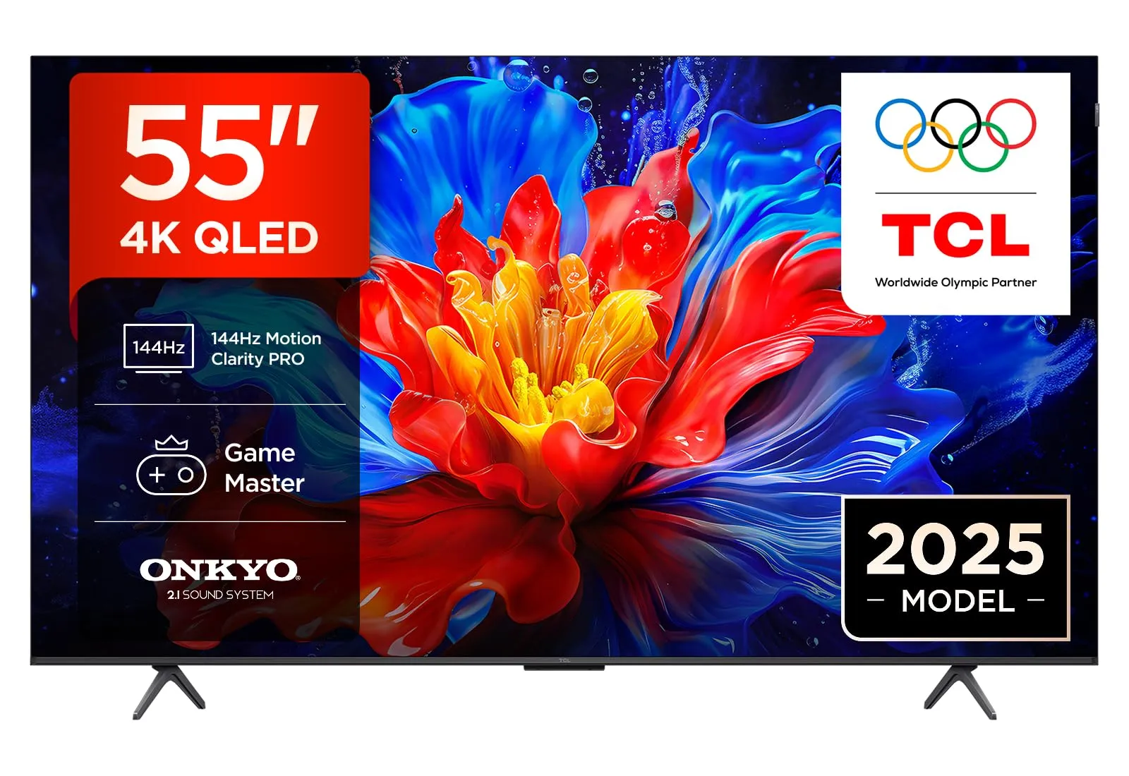 TCL 55P8K QLED 4K HDR Ultra HD 55" QLED TV with Google TV Technology (Dolby Vision and Atmos, Motion Clarity Pro 144Hz, FreeSync, Onkyo 2.1 Audio, Google Assistant Compatible)