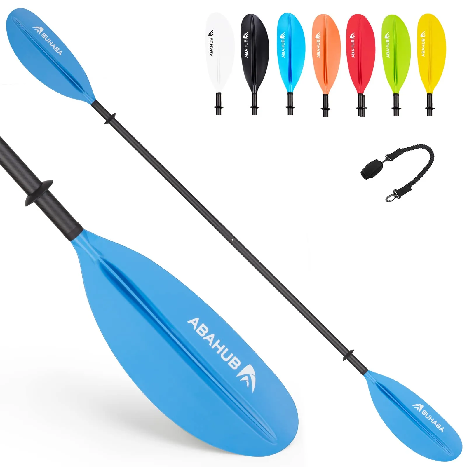 Abahub Pagaia Kayak Carbonio 2 Pezzi Doppia Remi Kayak Paddle 230cm con Linea di pagaie per Kayak Canottaggio Canoa, Albero in Carbonio, Lama di plastica Nero/Bianco/Rosso/Blu/Verde/Arancio/Giallo