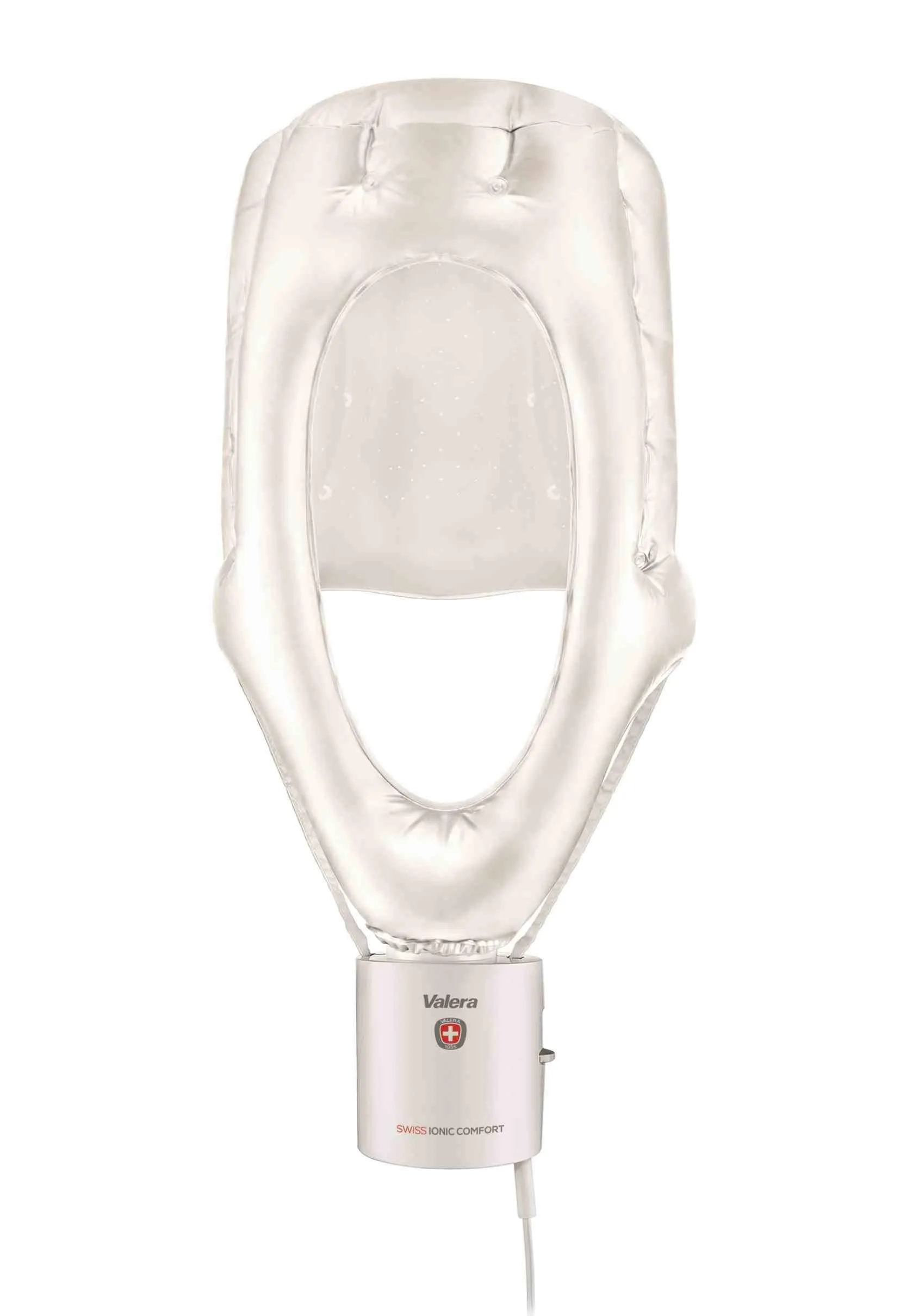 Valera, Swiss Ionic Comfort 513.01, Casco-Asciugacapelli per Volume e Tenuta, Ergonomico, con 3 Regolazioni di Temperatura, Funzione per Aria Tiepida, Ionizzatore, Cavo 3m, Custodia, 600 W, Bianco