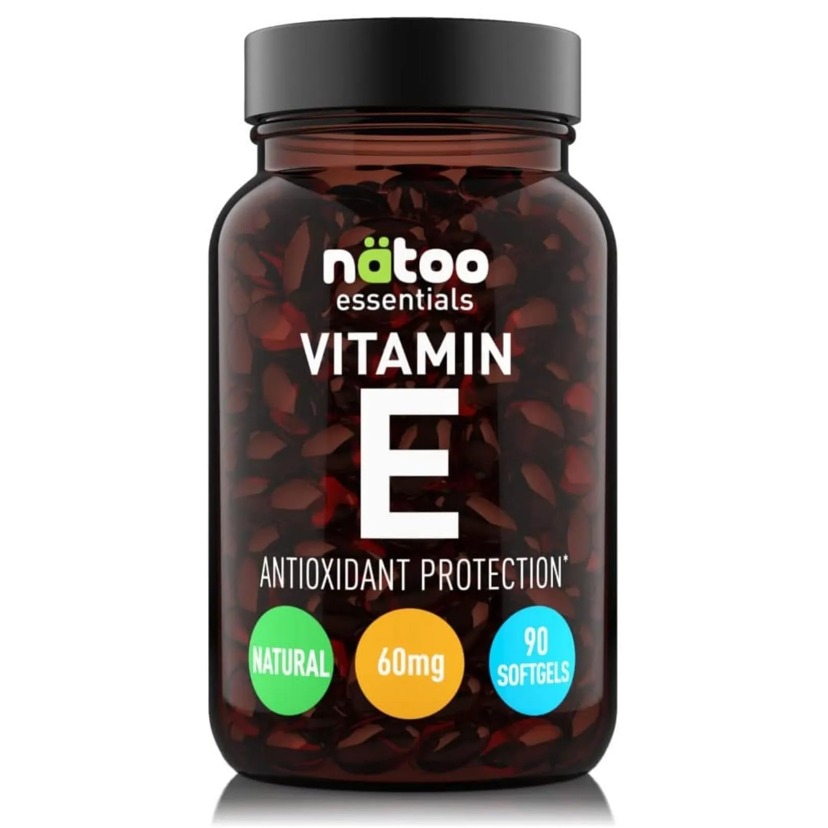 NÄTOO Vitamina E 60mg (90UI) Softgel 90 perle. Integratore naturale (D-Alfa-Tocoferolo) - Vitamina E Pura potente antiossidante - Alto dosaggio 500% del VNR