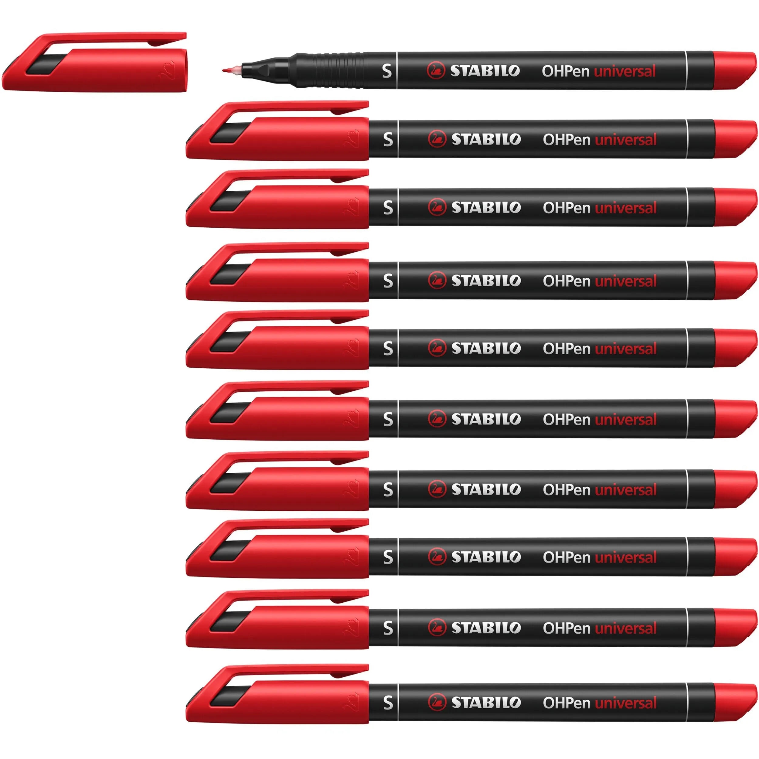 STABILO OHPen universal Permanente - Marcatore - Tratto Superfine (0,4 mm) - Confezione da 10 - Rosso