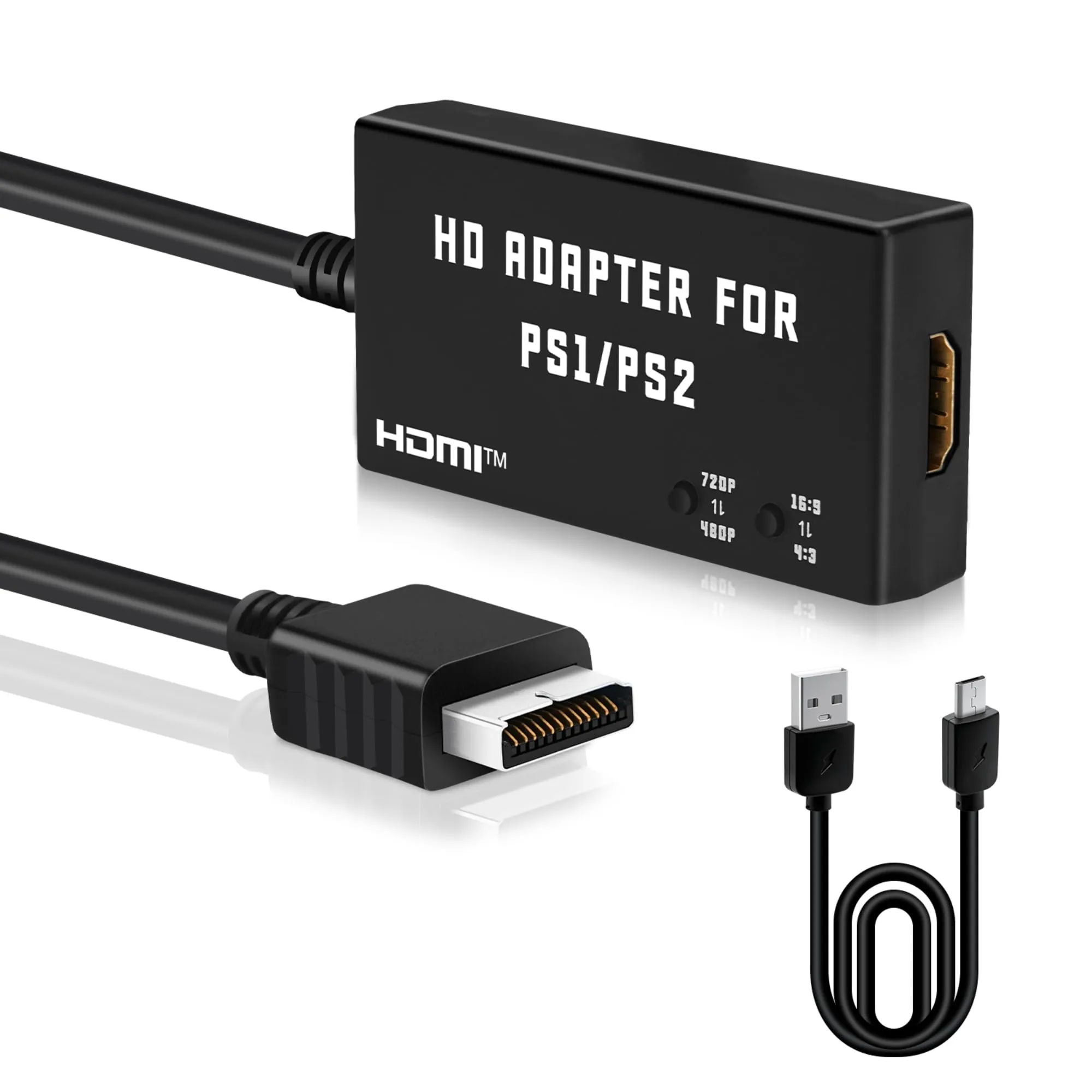 Mcbazel Adattatore HDMI per PS2/PS1, PS1/PS2 a HDMI Convertitore Supporta 4:3/16:9 Aspetto Schermo Rtio Switch e Commutazione Risoluzione 480p/720p Adattatore