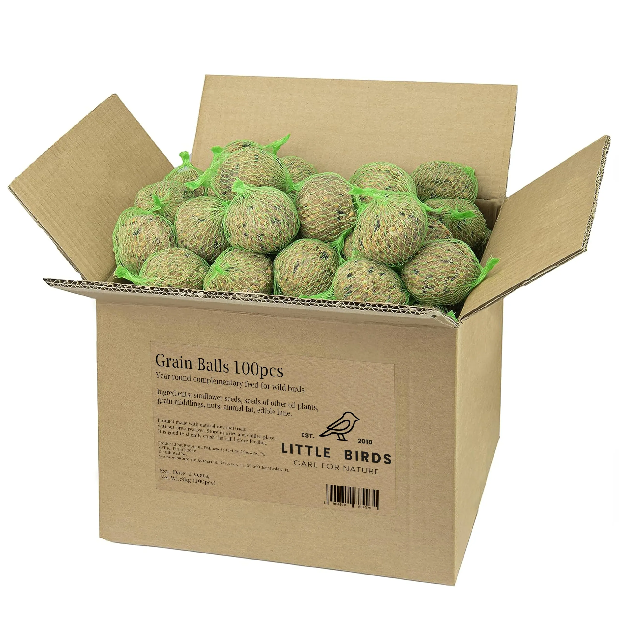 Care4Nature 100 Palline di Grasso per Uccelli Selvatici - Palla di Grasso per Uccellini da Esterno - Ingredienti Naturali e Alto Valore Nutritivo - Per l'uso tutto l'anno