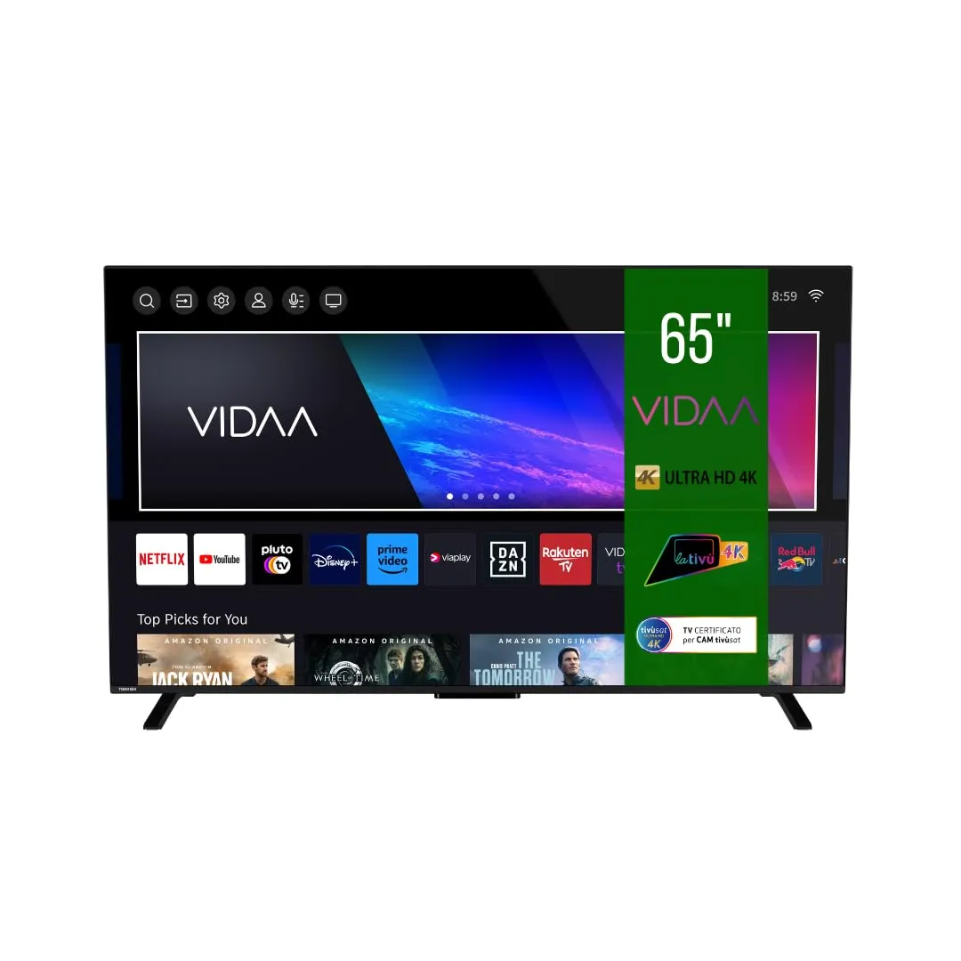 Toshiba Smart VIDAA TV 65" Ultra HD 65UV2363DA TV 4K 65 Pollici, Televisore LED Compatibile con Alexa, DVB-T2, Tecnologia LED, Dolby Vision HDR10, HDMI 2.1