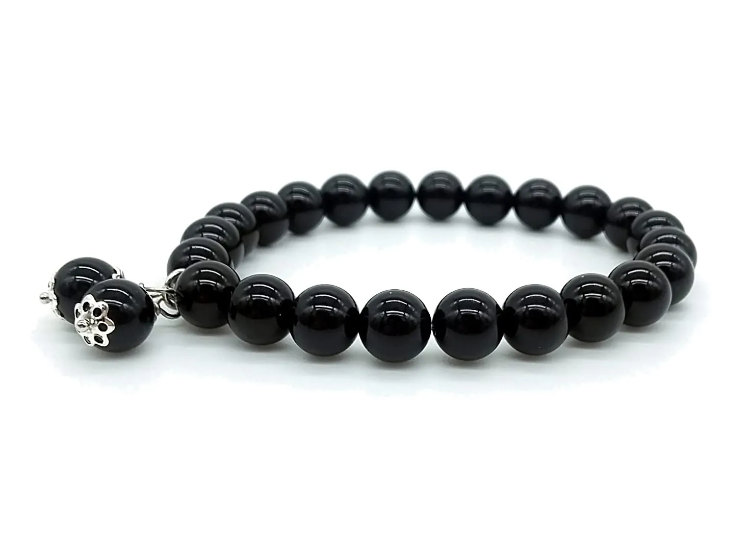 Bracciale Donna in Onice Nera Naturale, con Ciondoli, Fatto a Mano, Pietre Dure Naturali
