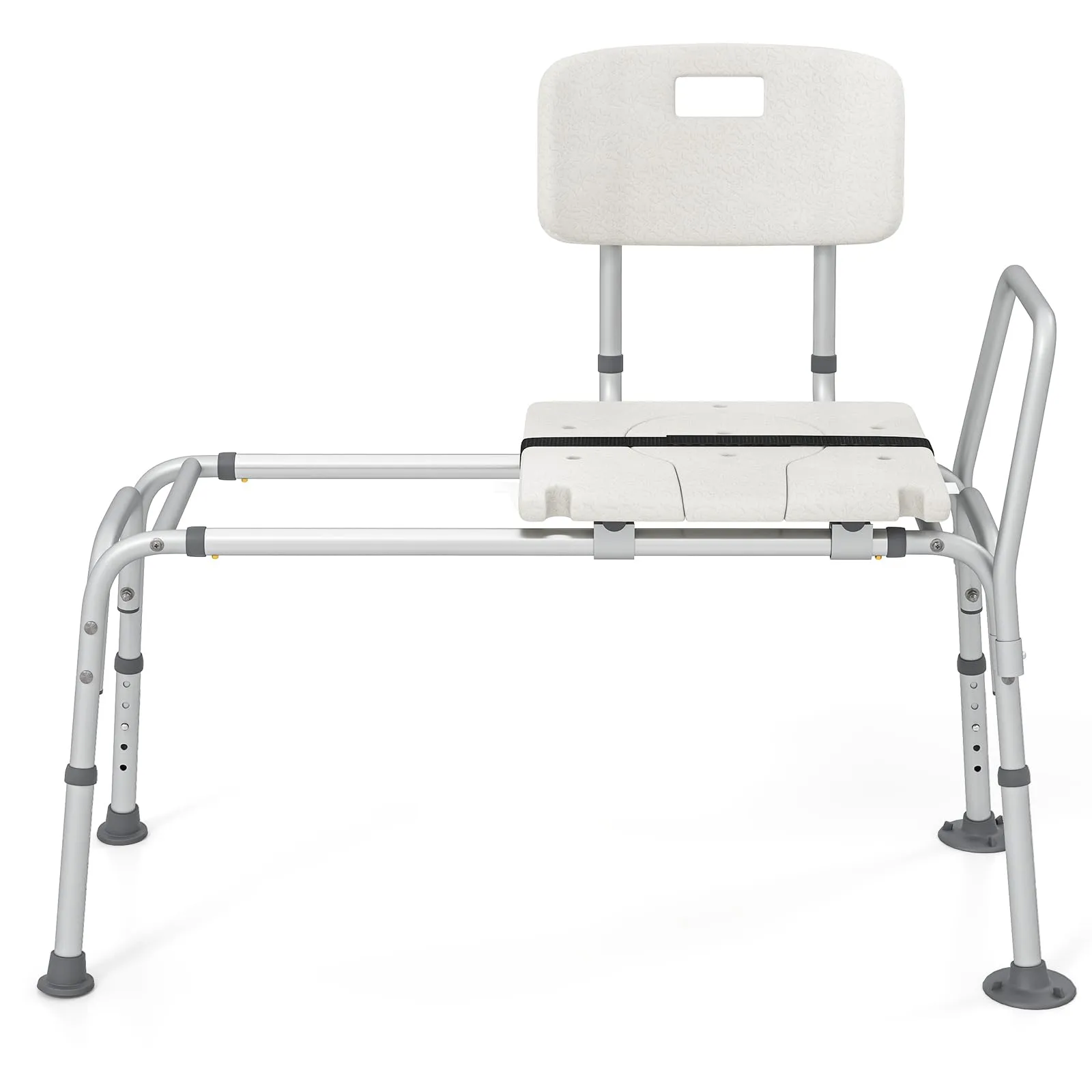 COSTWAY Sedia per Doccia Anziani con Posizione e Altezza Regolabili 105 x 49 x 85-95 cm, Sgabello per Vasca da Bagno con Sedile, Schienale, Braccioli e Cintura di Sicurezza, Sedia per Donne Incinte
