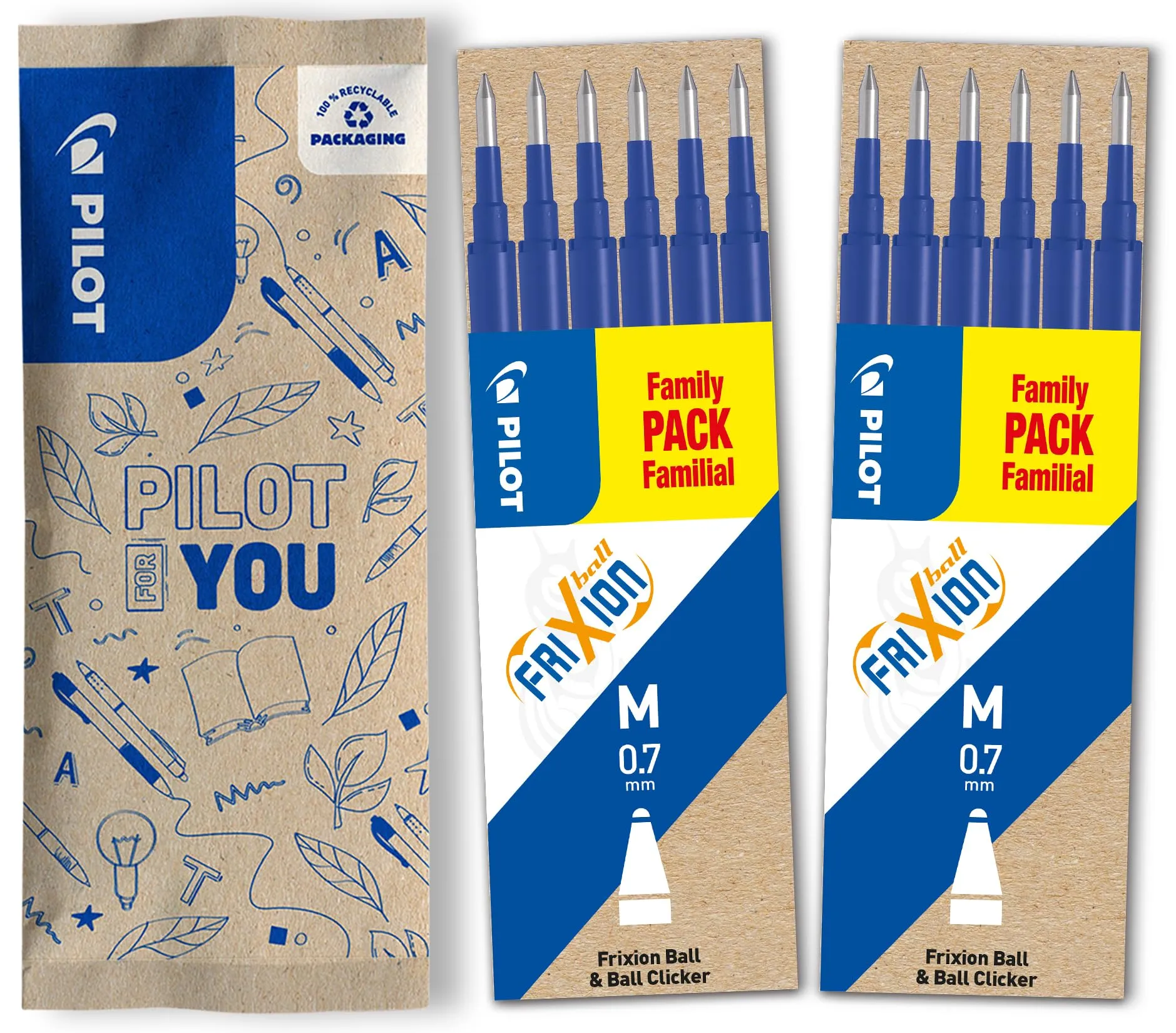 Pilot Frixion Set di 2 Ricariche con Inchiostro Cancellabile Blu, Spessore medio, Gel