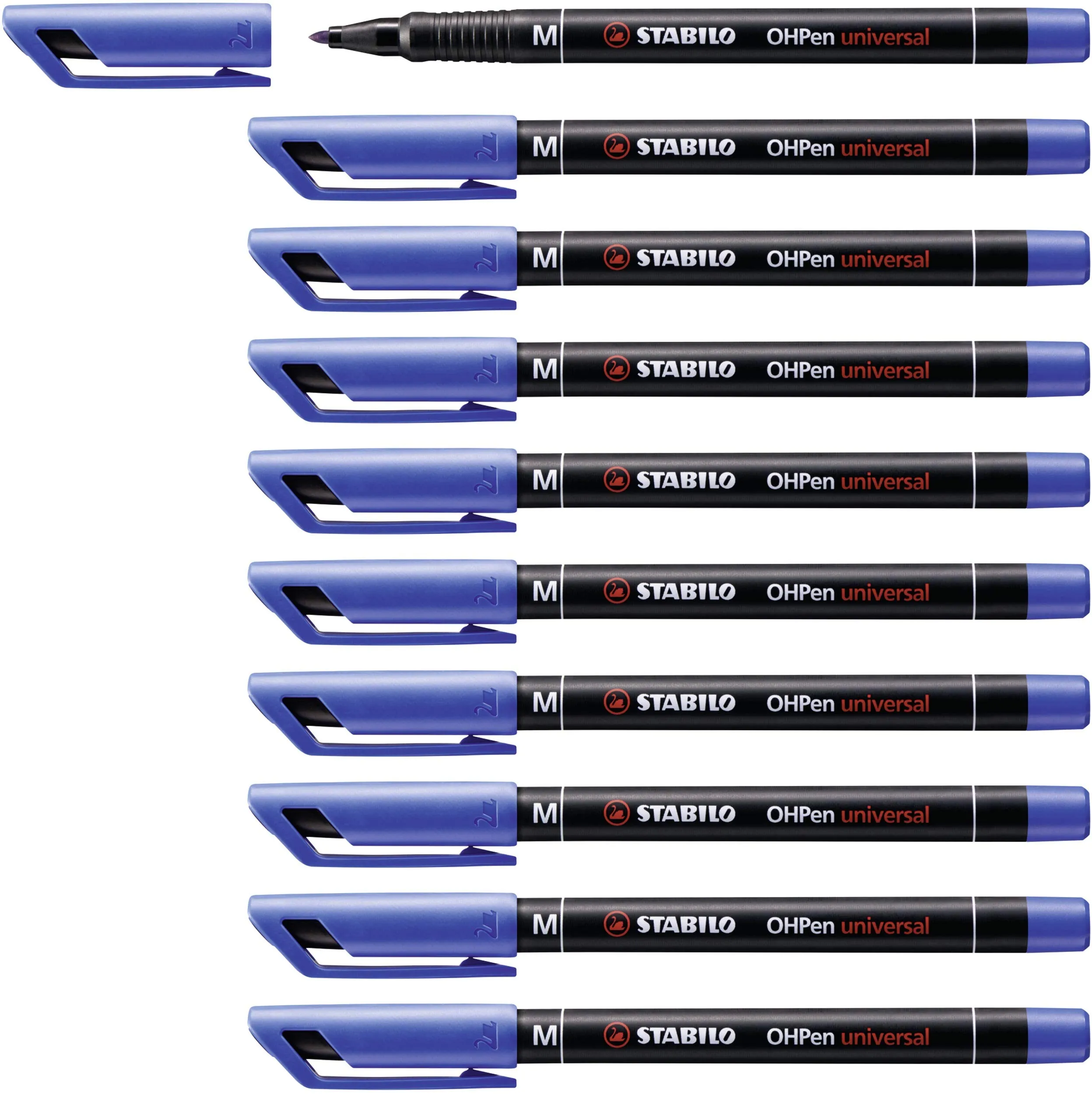 STABILO OHPen universal Permanente - Marcatore - Tratto Medio (1 mm) - Confezione da 10 - Blu