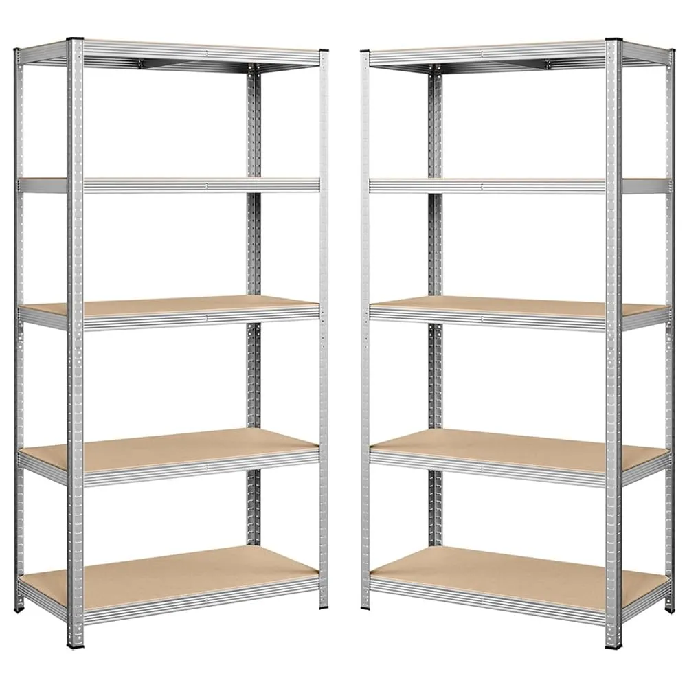 VIRSUS 2 Scaffali in Metallo e MDF a 5 Ripiani, Misura 90x40x180 cm, Metallo Galvanizzato, Montaggio ad Incastro Veloce, Scaffalature per Garage, Magazzino, Portata Max 875 kg -4588