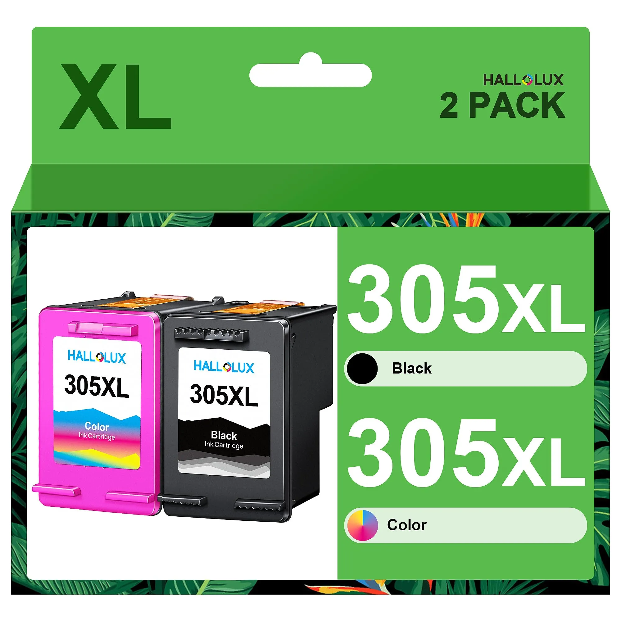 HALLOLUX 305XL Cartucce Nero e Tricromia Cartucce d'inchiostro Rigenerato per HP 305 XL 305XL per HP DeskJet 2710 2720 DeskJet Plus 4110 4120 4130 Envy 6010 6020 6030 Envy Pro 6420 6430 (2-Pack)