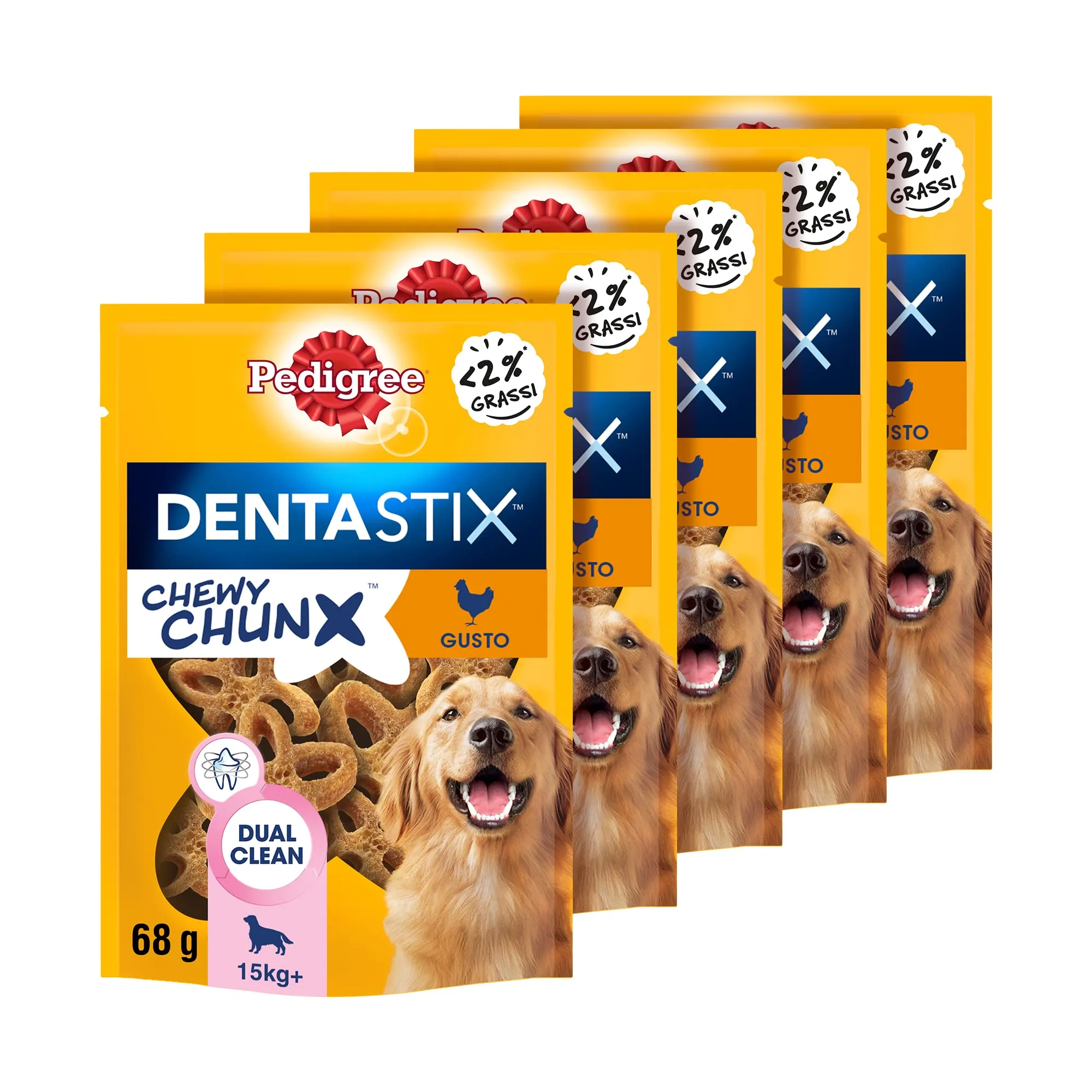 Pedigree Dentastix Chewy Chunx, Snack Dentale al Manzo per Cani Taglia Piccola, 5 Sacchetti da 68g