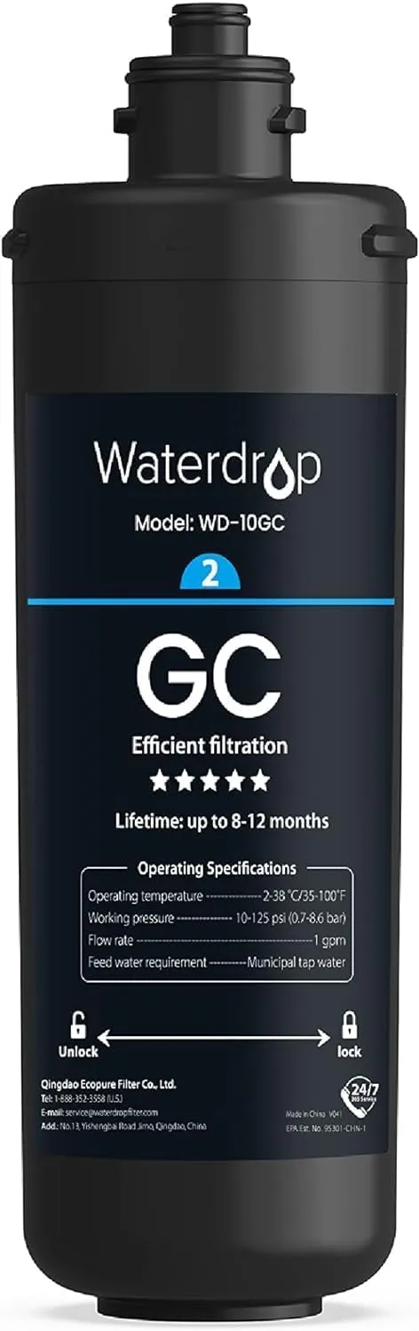 Waterdrop WD-10GC Filtro Acqua Sottolavello, Ricambio per Waterdrop TSA & TSB 3 Stadi Depuratore Acqua Domestico per Sotto Bancone