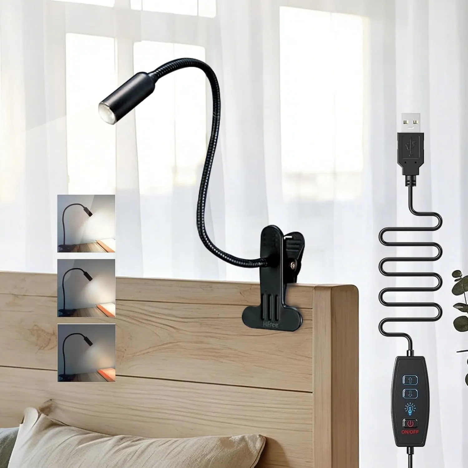Hifree Lampada con Pinza in Alluminio, LED con Braccio Flessibile a 360°, Luce da Lettura con 10 Livelli di Luminosità, Lampada da Tavolo Regolabile per Lettura/Lavoro/Viaggi