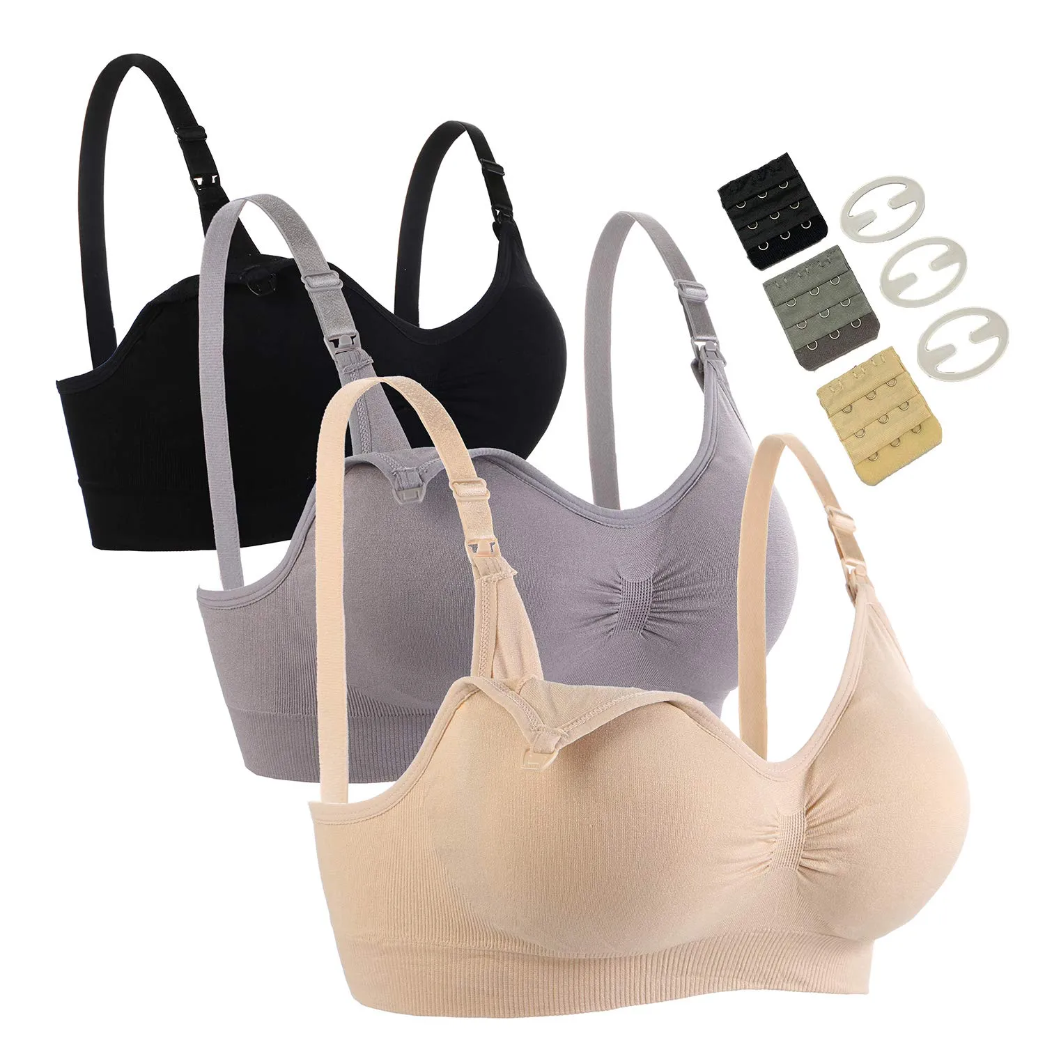 SOTP 3 PCS Reggiseno Allattamento Senza Ferretto con Estensione Reggiseno Bra Donna Morbido e Traspirante Reggiseno Senza Cuciture Premaman Reggiseni - M