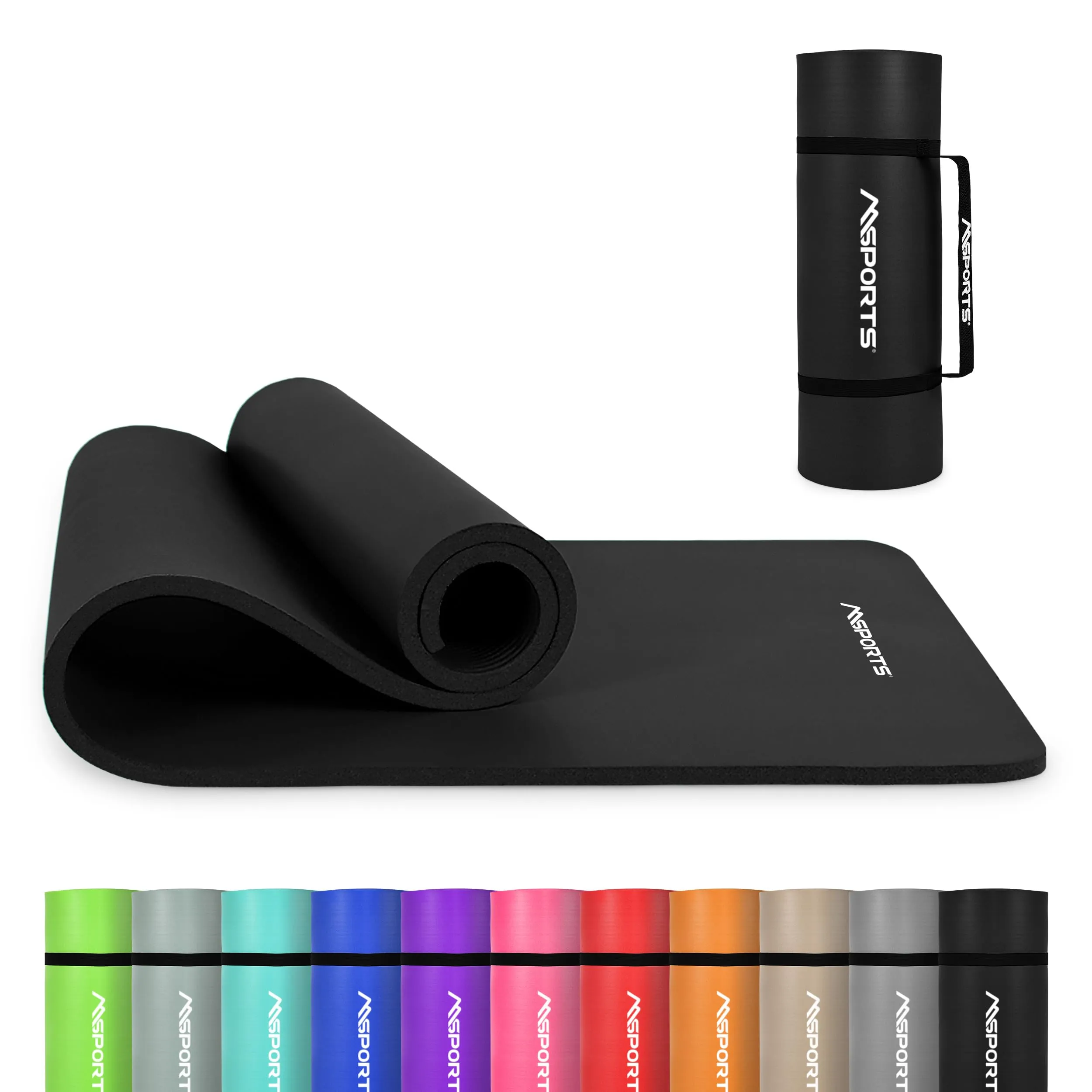 MSPORTS Tappetino da ginnastica Premium con tracolla + poster per esercizi + app per allenamento, tappetino fitness delicato sulla pelle, 190 x 80 x 1,5 cm, nero opaco, tappetino da yoga senza ftalati