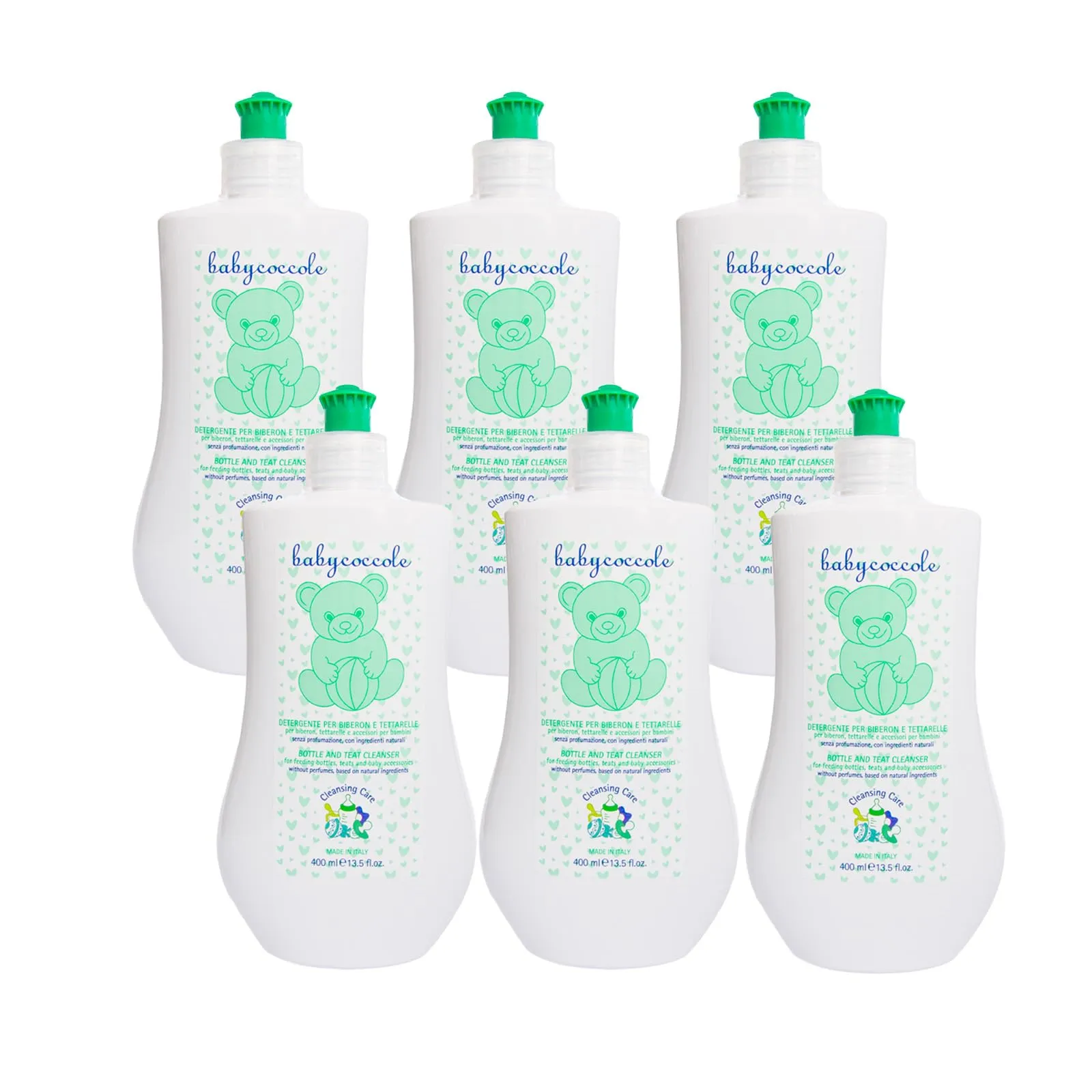 Babycoccole KIT 6 DETERGENTE BIBERON, CIUCCI, TETTARELLE, Accessori per la pappa e giochi. Detersivo con enzimi e attivi naturali, rimuove residui di latte, cibo e sanitizza. 6X400ml