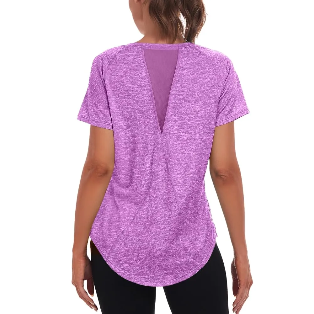 Jlowesun Maglietta Sportiva da Donna Manica Corta, Casual Leggera Traspirante Funzionale Maglia Posteriore Sport Top Donna, Allenamento Adatta per Fitness Camicia