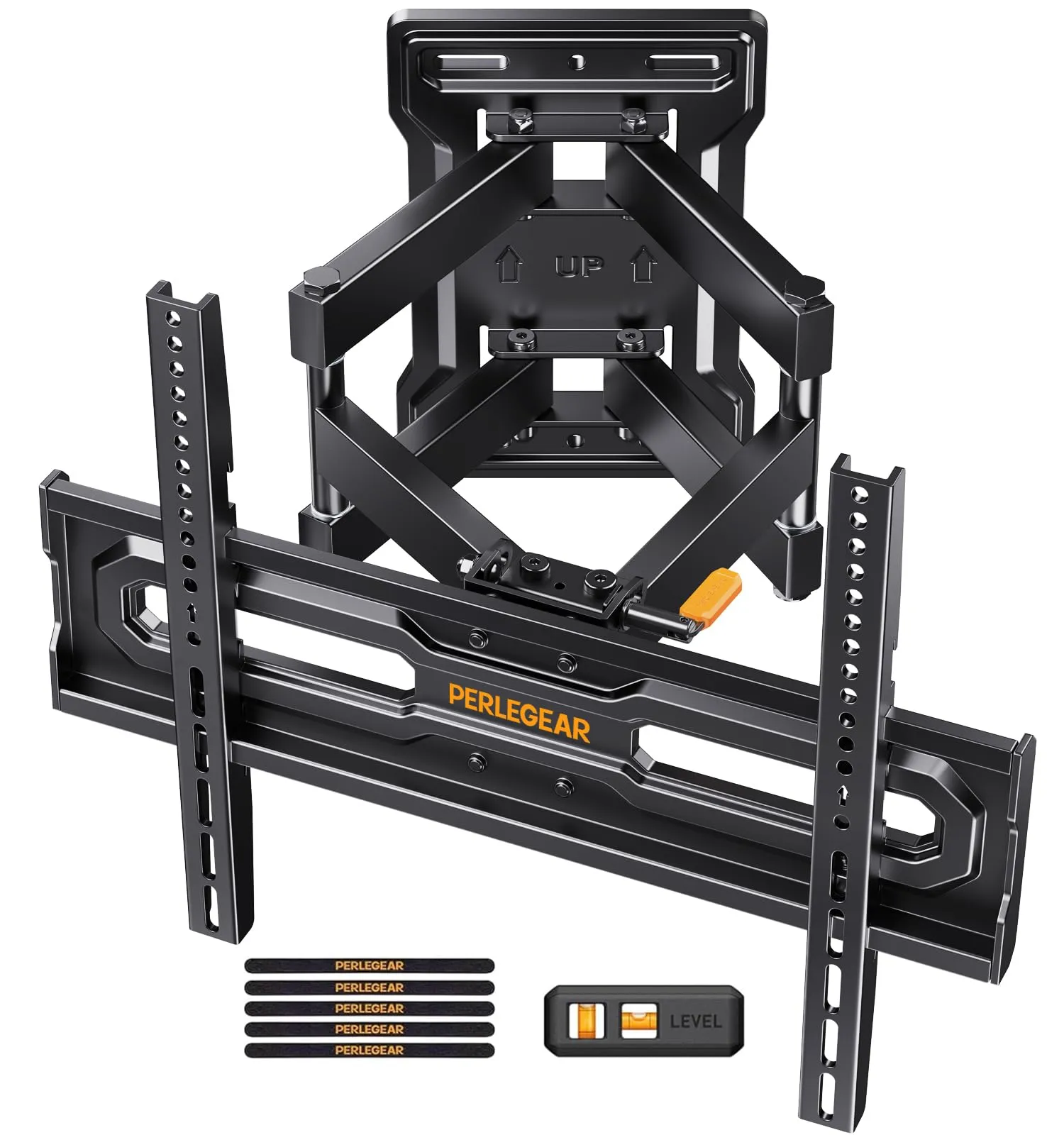 Perlegear Supporto TV Parete 23-70", 50 kg, Inclinazione, Rotazione, Estensione, Montaggio Senza Attrezzi, VESA 400x400, Preassemblato, Design Moderno, Ideale per la Tua Casa