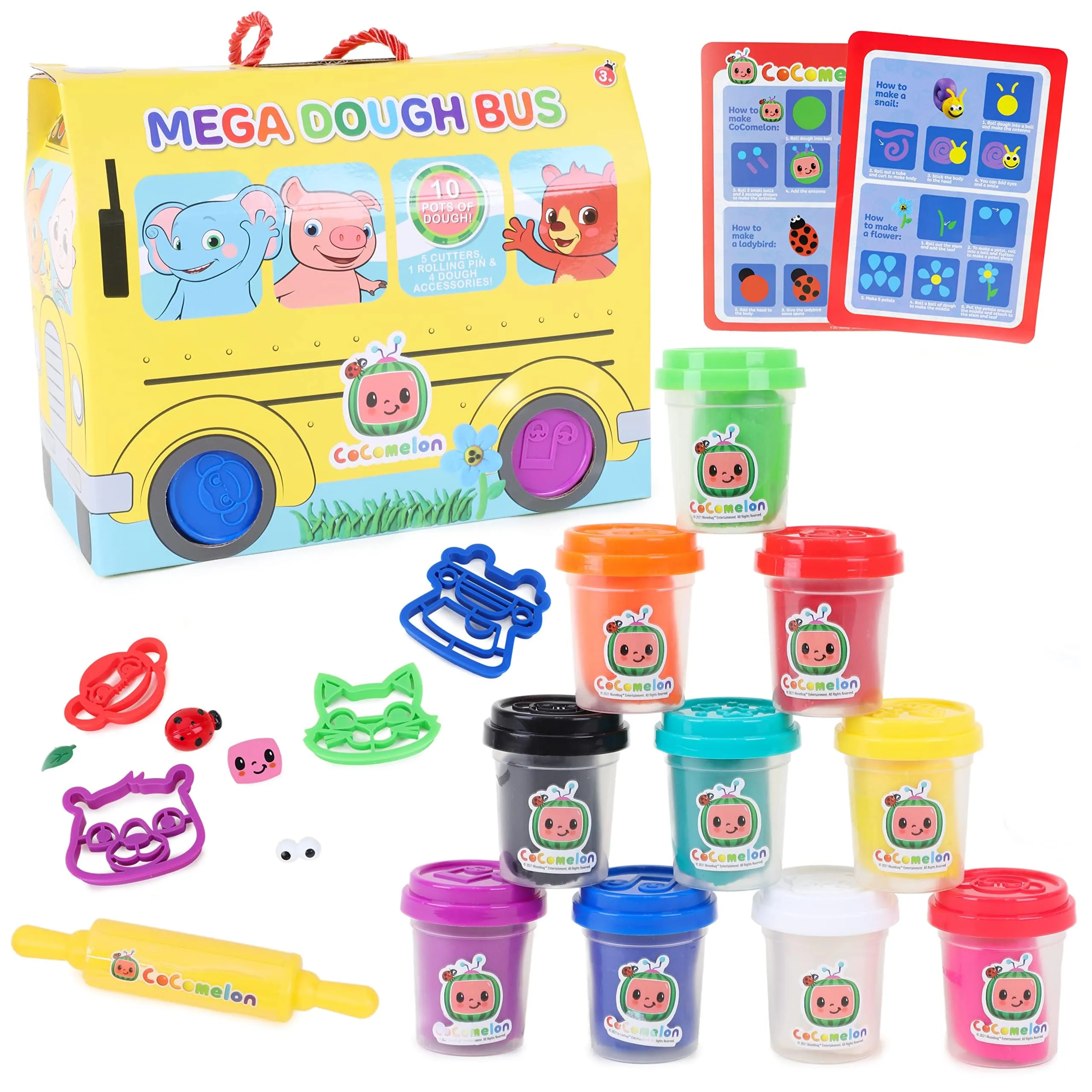 Toyland® Cocomelon Mega Dough Bus Set - Crea, Modella e mescola! Include 10 pentole di Pasta - Giocattoli Cocolon