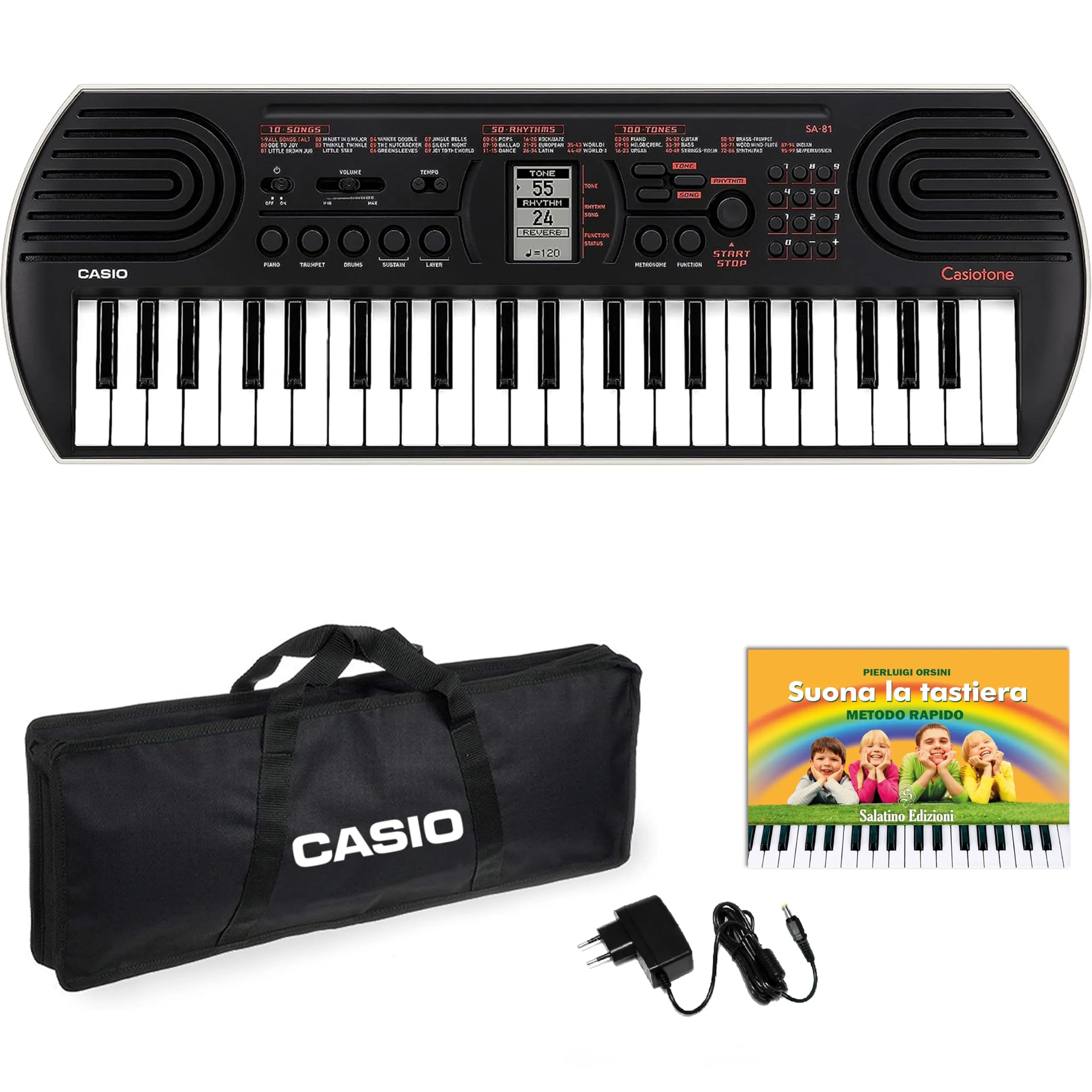 Kit Tastiera SA81 (Fondo Bianco) con Alimentatore ffalstaff da 9,5V, Borsa con due Maniglie e E-book "Suona la Tastiera" (SA81+ Borsa Originale + Alimentatore ffalstaff)
