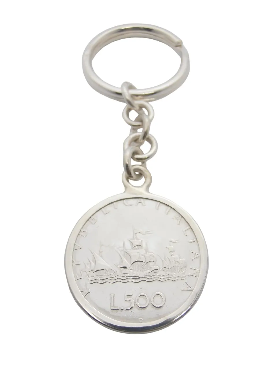 Portachiavi in Argento 925 con Moneta da 500 Lire d'Argento serie 3 Caravelle