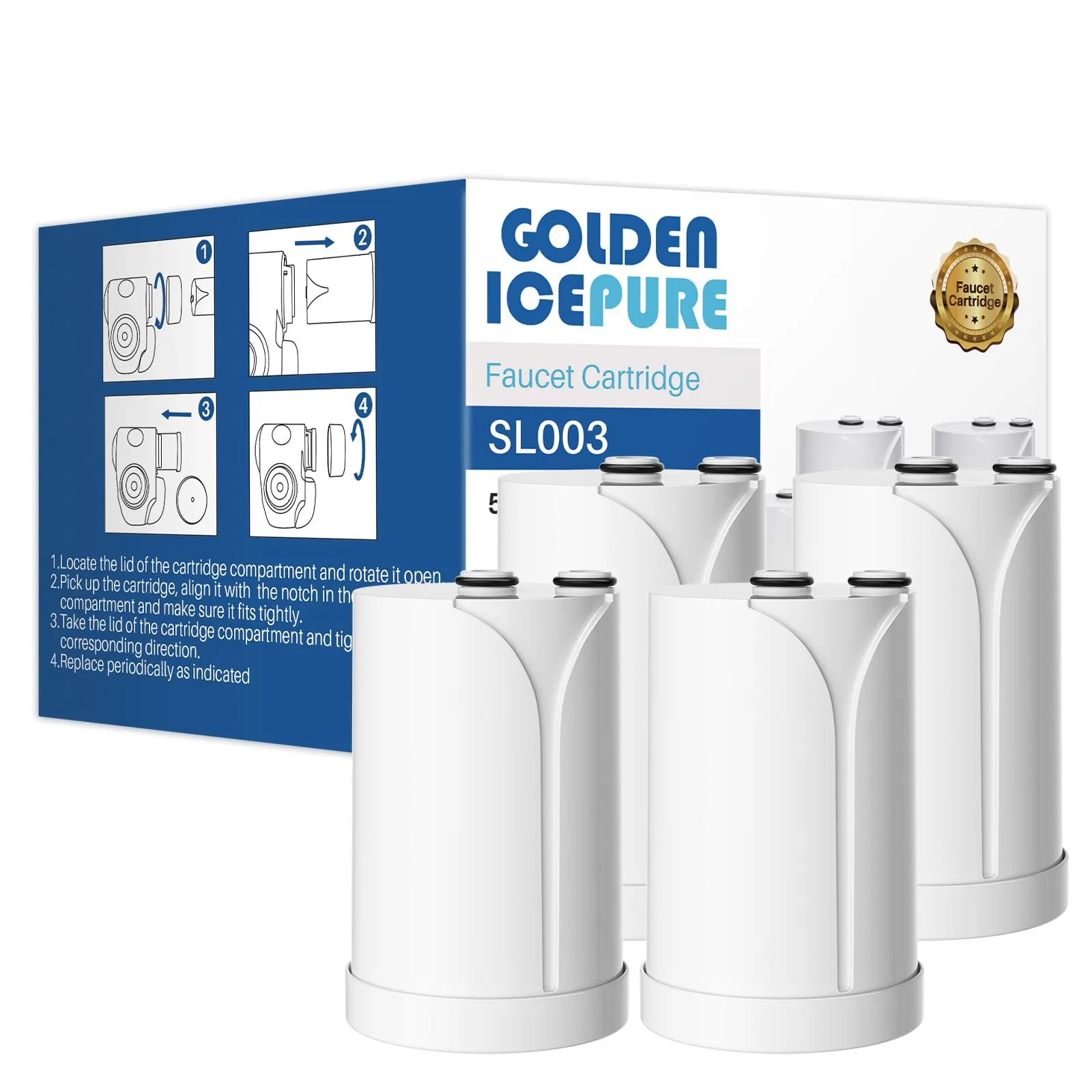 GOLDEN ICEPURE Brita On Tap Pro V-MF Filtro Acqua Rubinetto (600L) - Confezione da 4 Pezzi Filtri Brita per Rubinetto​