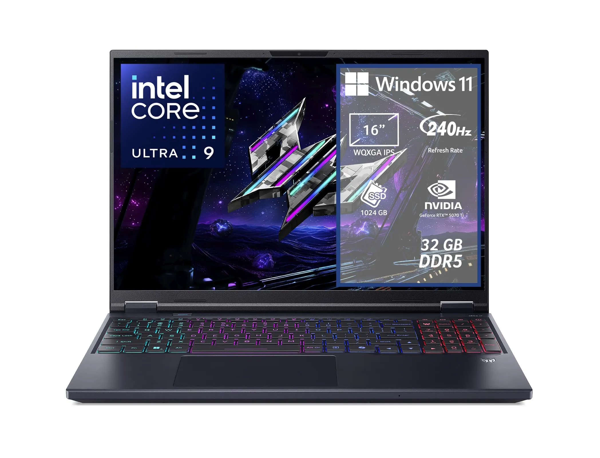 Acer Predator Helios Neo 16 AI PHN16-73-92SX Notebook Gaming, Processore Intel Core Ultra 9 275HX, RAM 32 GB DDR5, 1 TB SSD, Display 16" WQXGA 240 Hz, NVIDIA GeForce RTX 5070 Ti 12 GB, Windows 11 Home