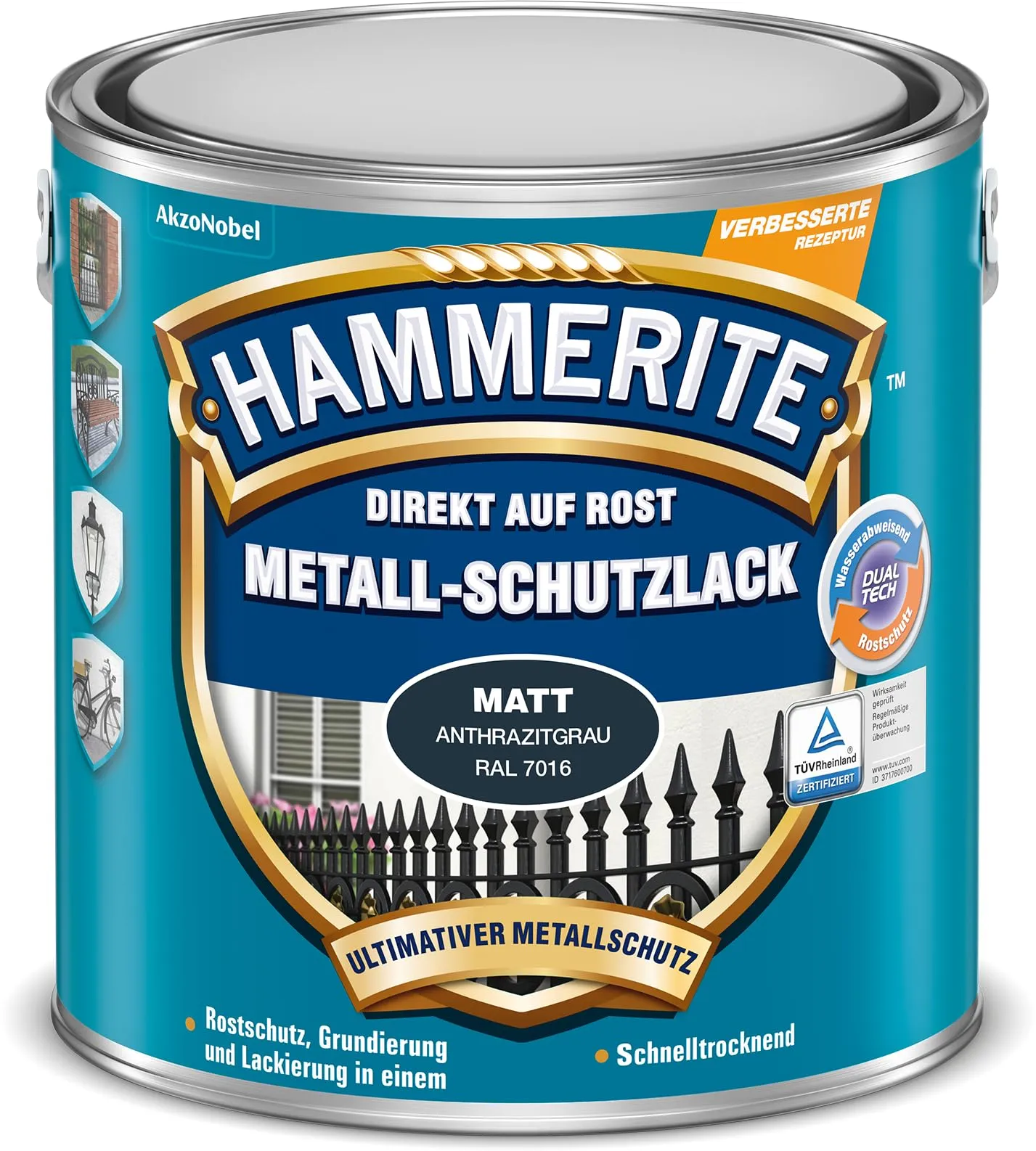 2,5L Hammerite metallo vernice protettiva Anthrazitgrau RAL 7016 Matt