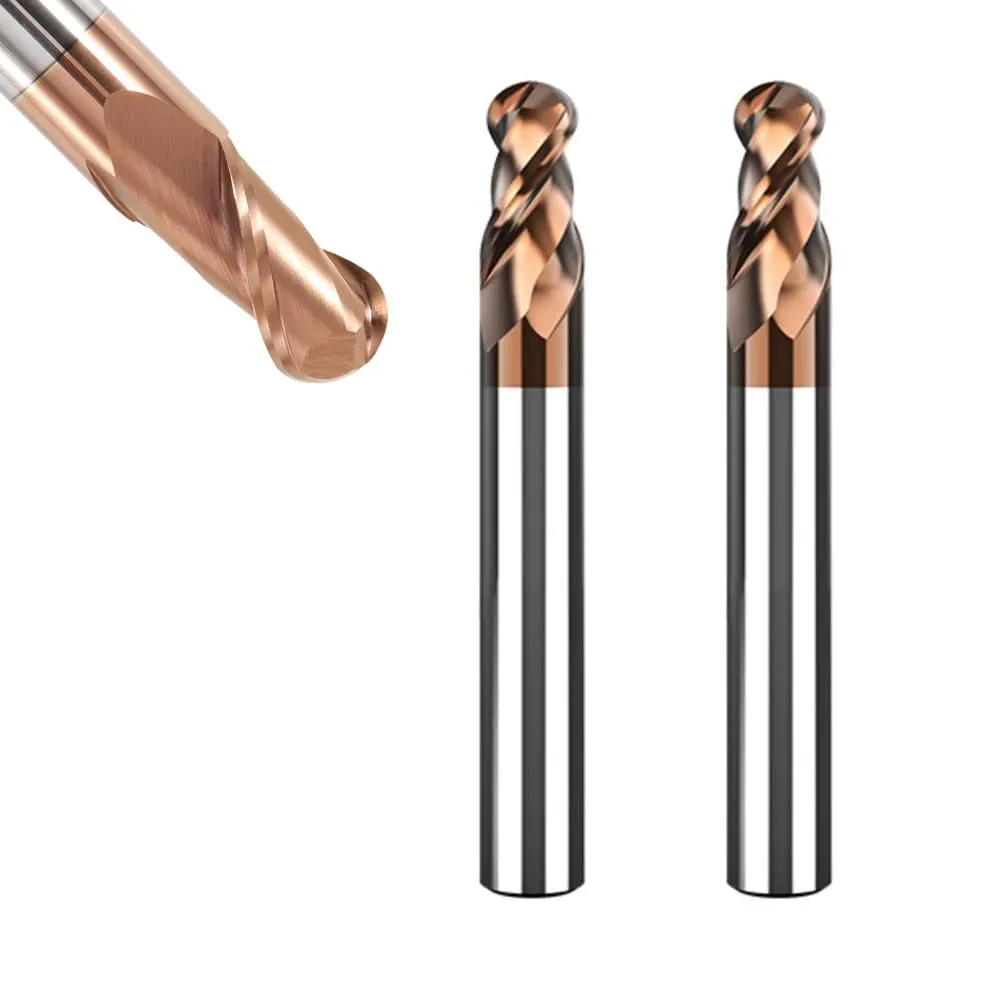 ASNomy 2 pezzi VHM frese per raggio, testa sferica - Ø 6 mm, rivestimento AlTiN HRC 55, frese in metallo duro a testa sferica, 2 taglienti, frese CNC per incisione in metallo