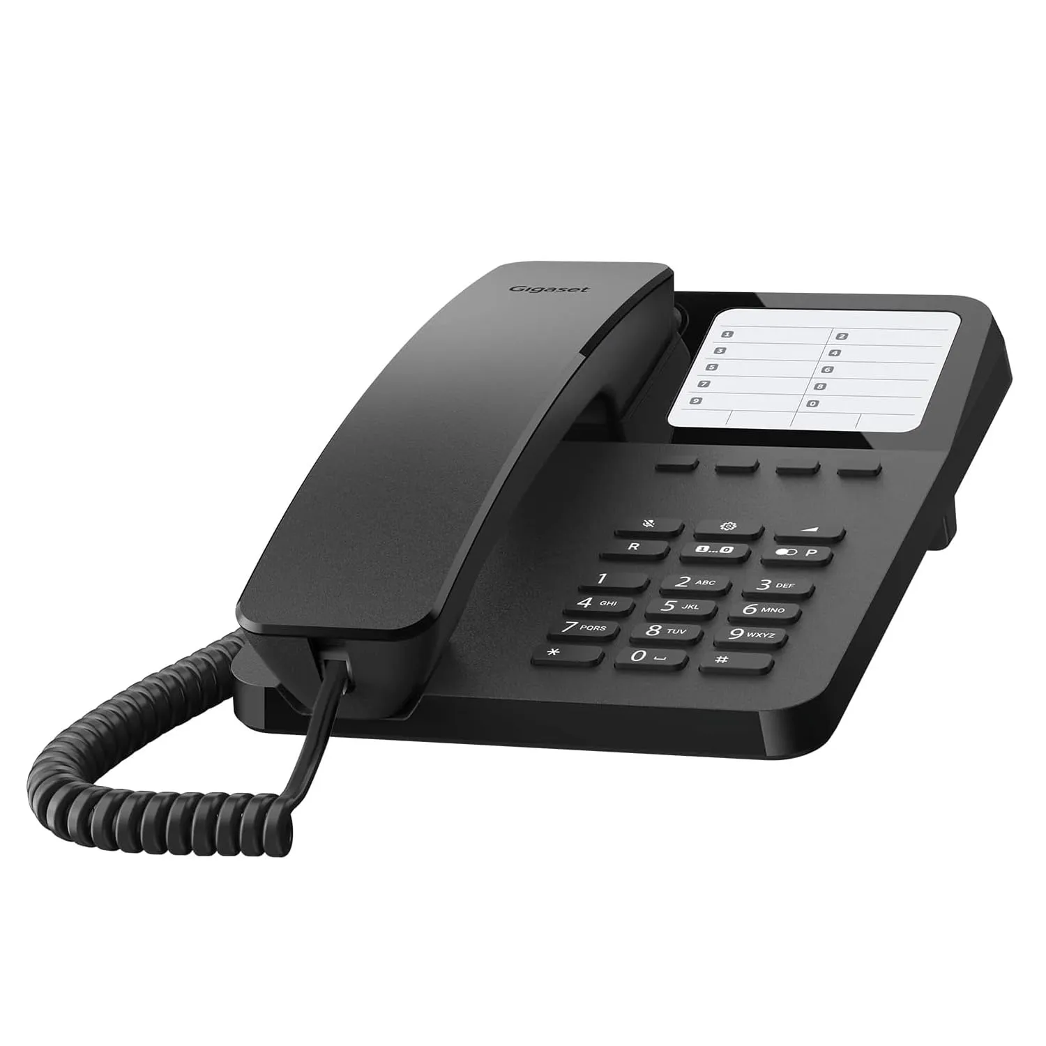 Gigaset DESK 400 - telefono a filo con cavo elastico - spazio per 10 voci di selezione rapida - ricomposizione - compatibile con gli apparecchi acustici - selezione DTMF o a impulsi regolabile, nero
