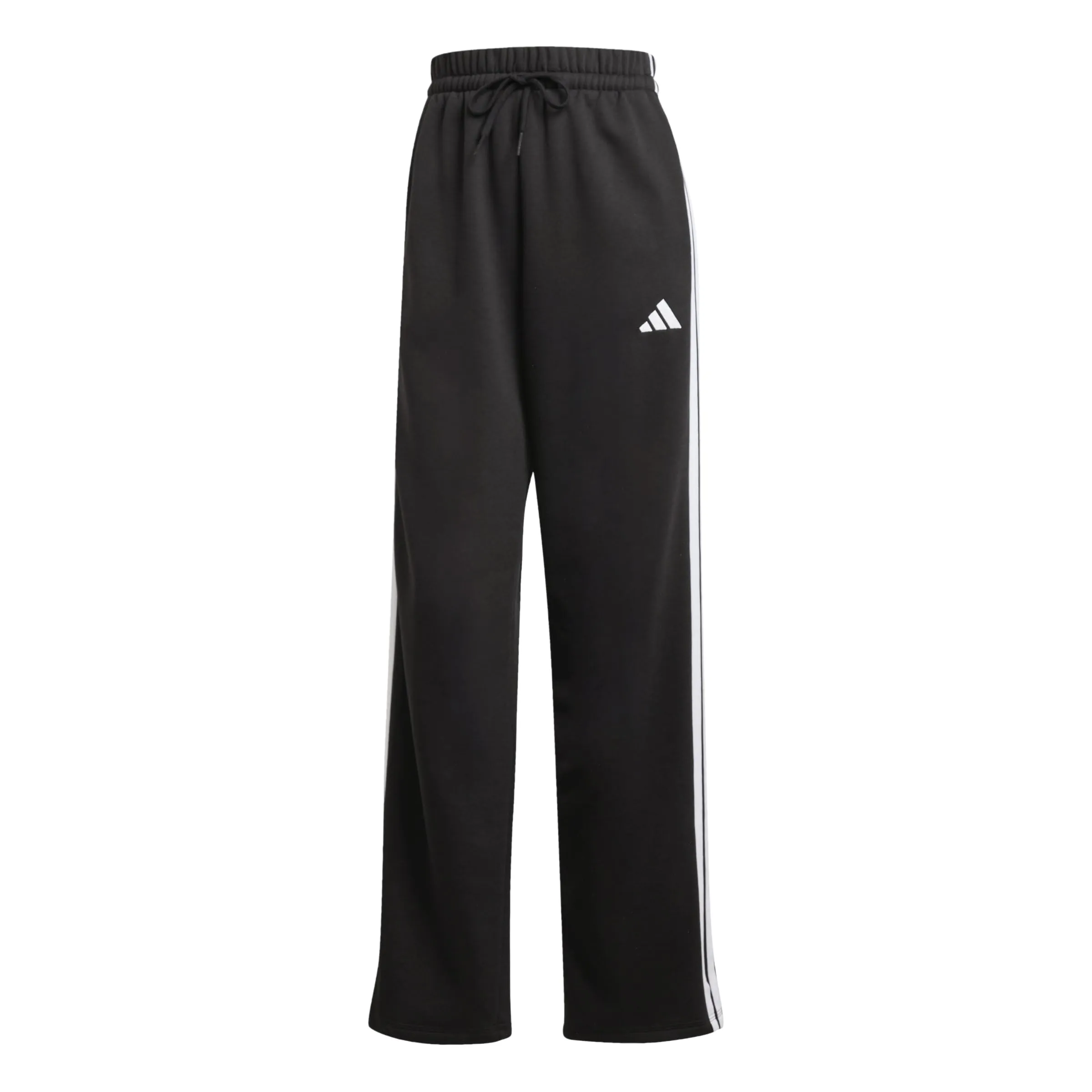 adidas Femme Essentials 3-Stripes Open Hem Fleece Pants, Black/White, M