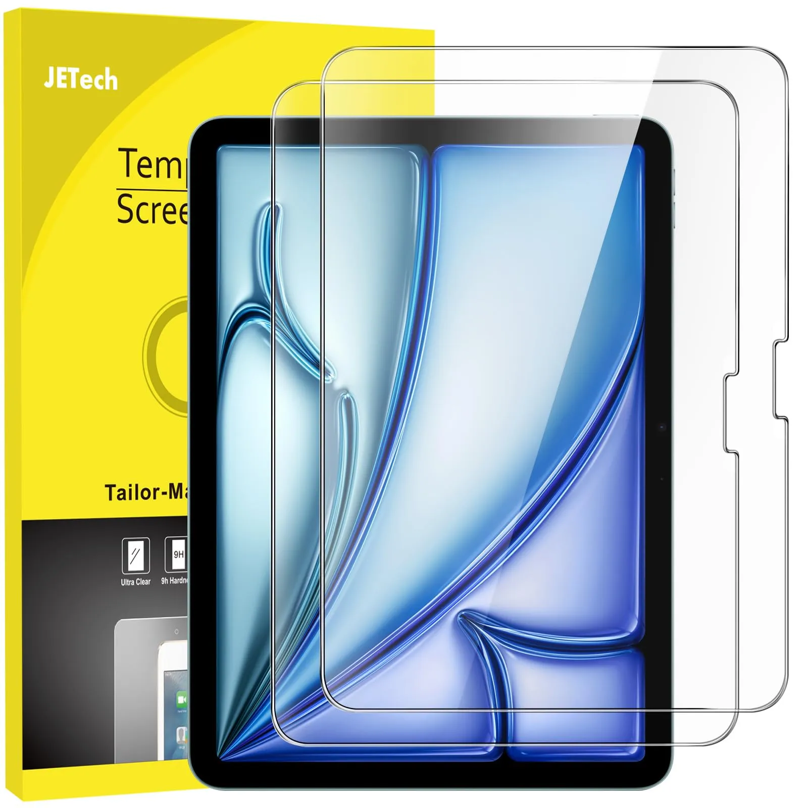 JETech Pellicola Protettiva per iPad Air 11 Pollici M3/M2 (2025/2024), 9H Vetro Temperato Film, HD Chiaro, Pacco da 2