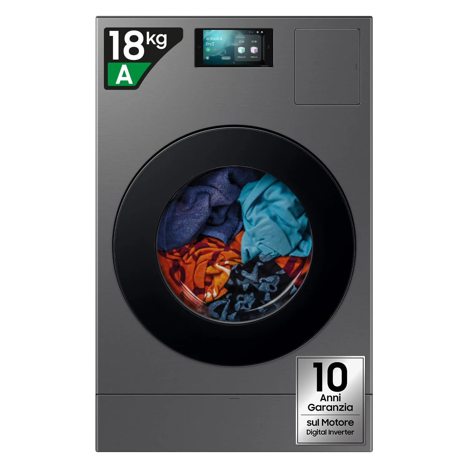 Samsung Lavasciuga Bespoke AI Combo WD18DB8995BZT2, 18+11 kg, Wifi, Pompa di Calore, Super Speed, Display AI home, AI Wash & Dry, Carica Frontale, 68.6l x 11h x 87.5p cm