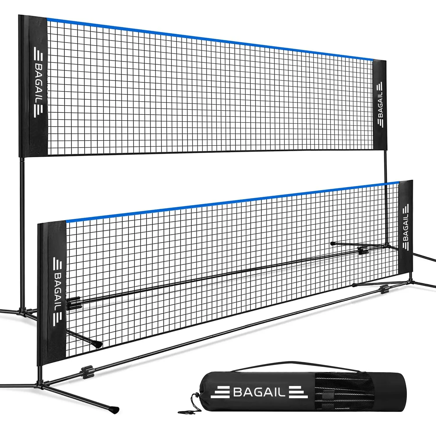 BAGAIL Reti da Badminton Rete Portatile per Sport, Pieghevole, Altezza Regolabile, Nylon, con Supporti Regolabili e Borsa, Facile da Montare, per Tennis, Badminton, Pallavolo