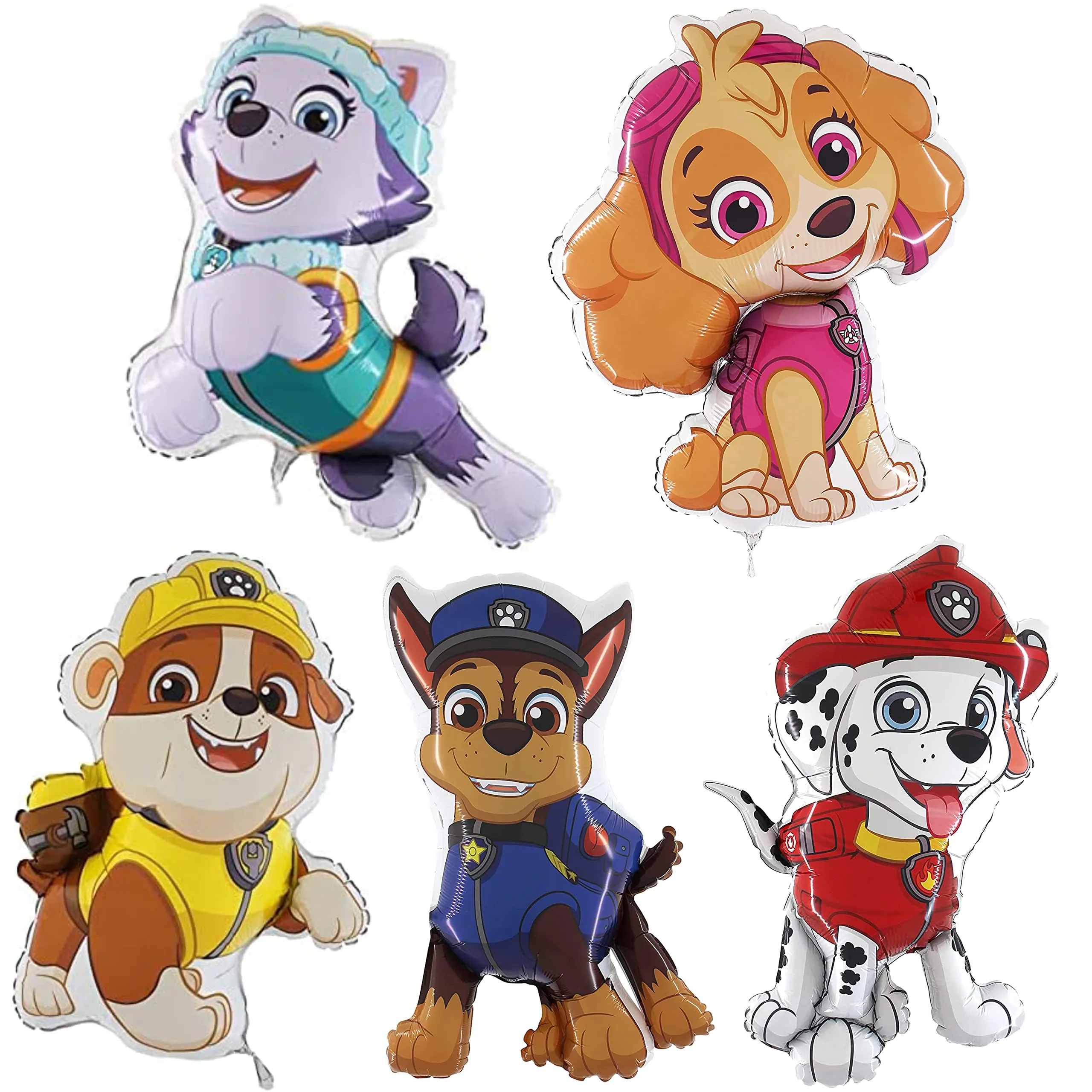 Toyland® Confezione da 5 palloncini in alluminio Paw Patrol - Palloncini in alluminio Chase, Everest, Marshall, Rubble e Skye - Palloncini per feste per bambini