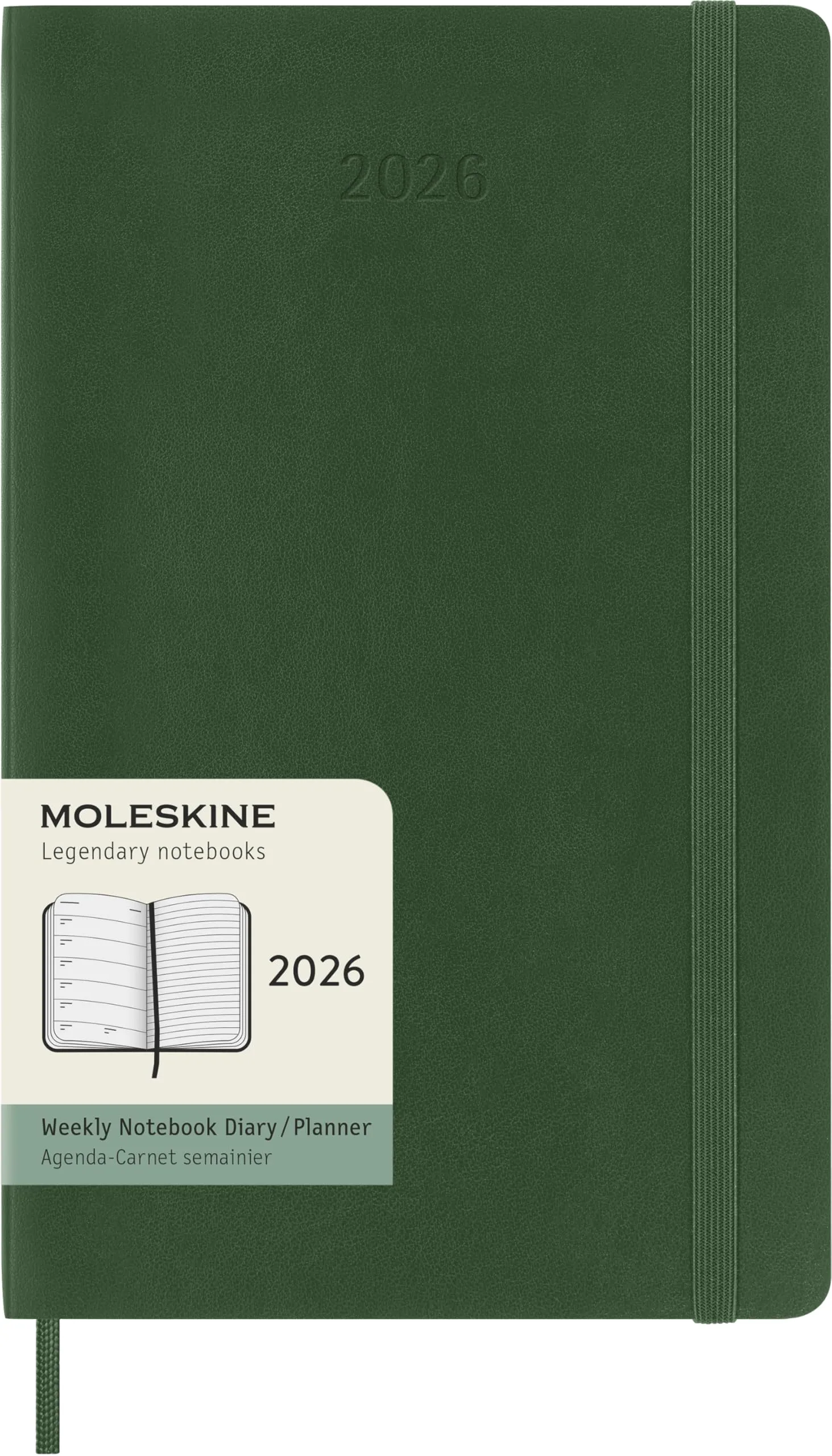 Moleskine Weekly Planner, Agenda Settimanale 2026 12 Mesi Con Spazio Per Note, Con Copertina Morbida e Chiusura Elastica, Formato Large 13 x 21 cm Colore Verde