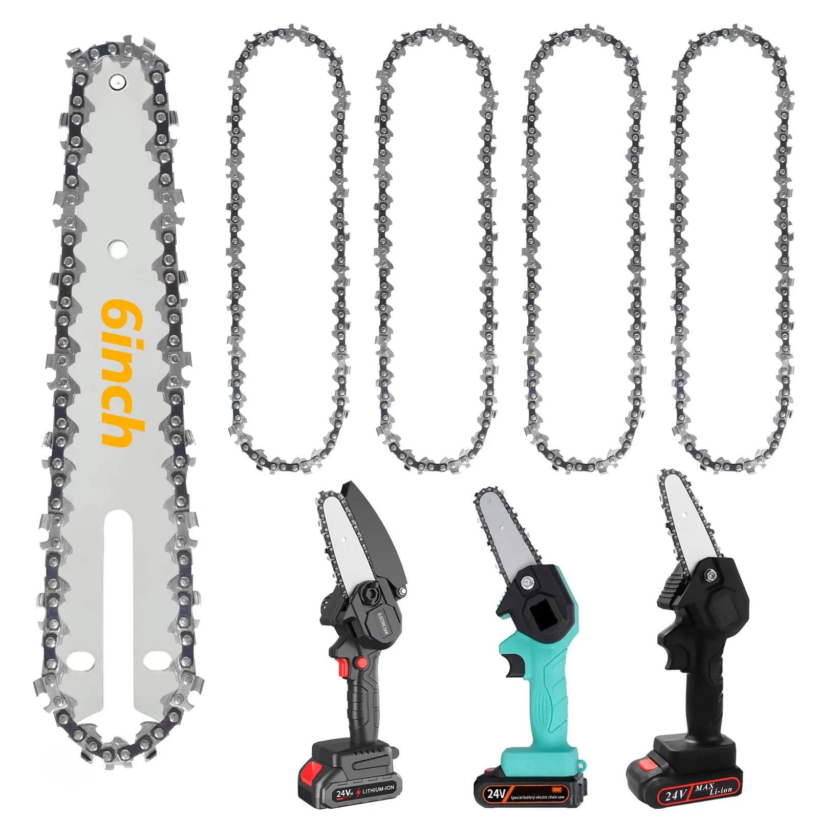 4pz x catene per mini motosega 3/8" 1,3 mm 37 maglie guida, catena motosega 6 pollici, catene 6 pollici per mini motosega, catena 6 in per motoseghe, catena motosega 6 in