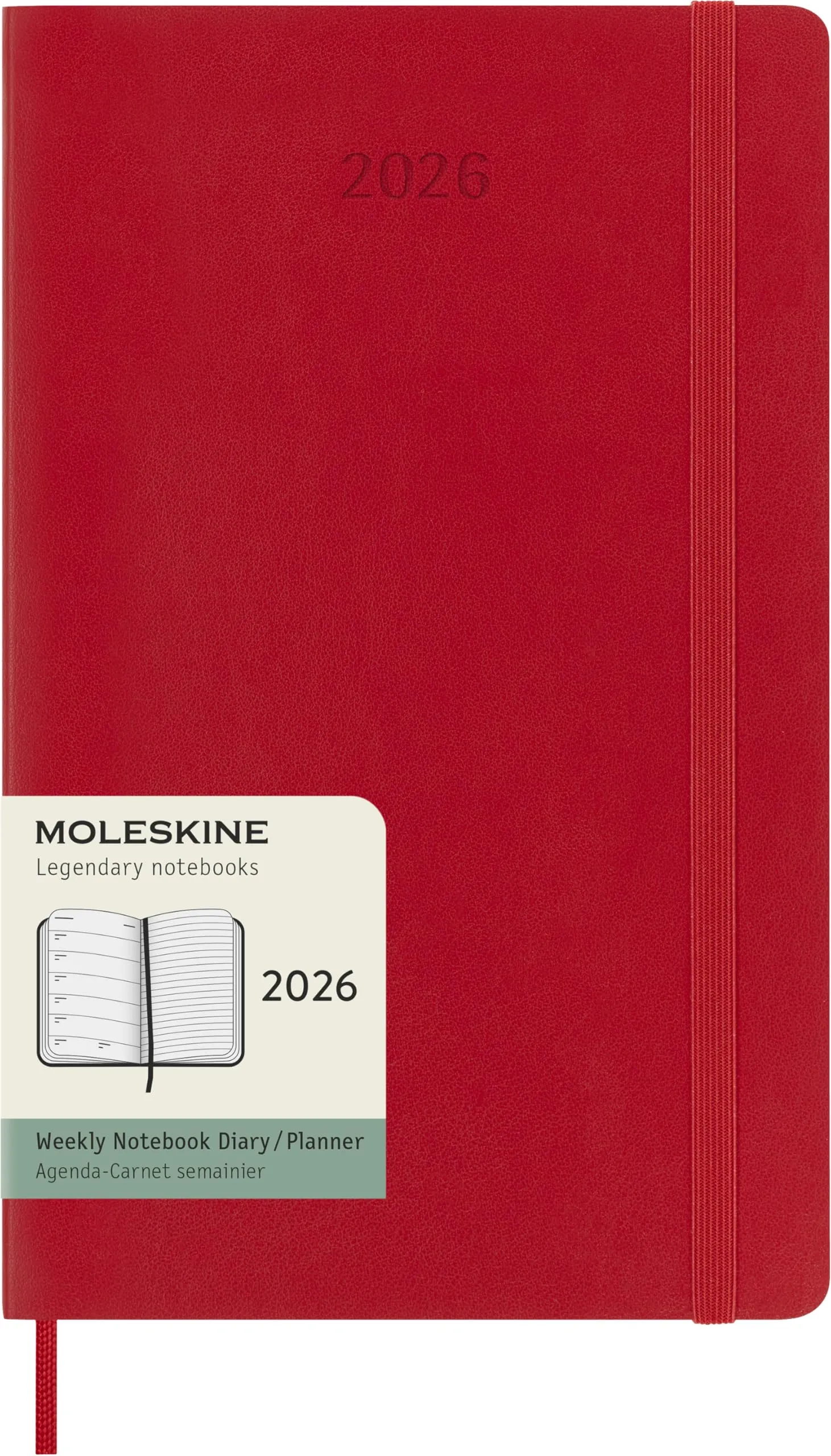 Moleskine Weekly Planner, Agenda Settimanale 2026 12 Mesi Con Spazio Per Note, Con Copertina Morbida e Chiusura Elastica, Formato Large 13 x 21 cm Colore Rosso