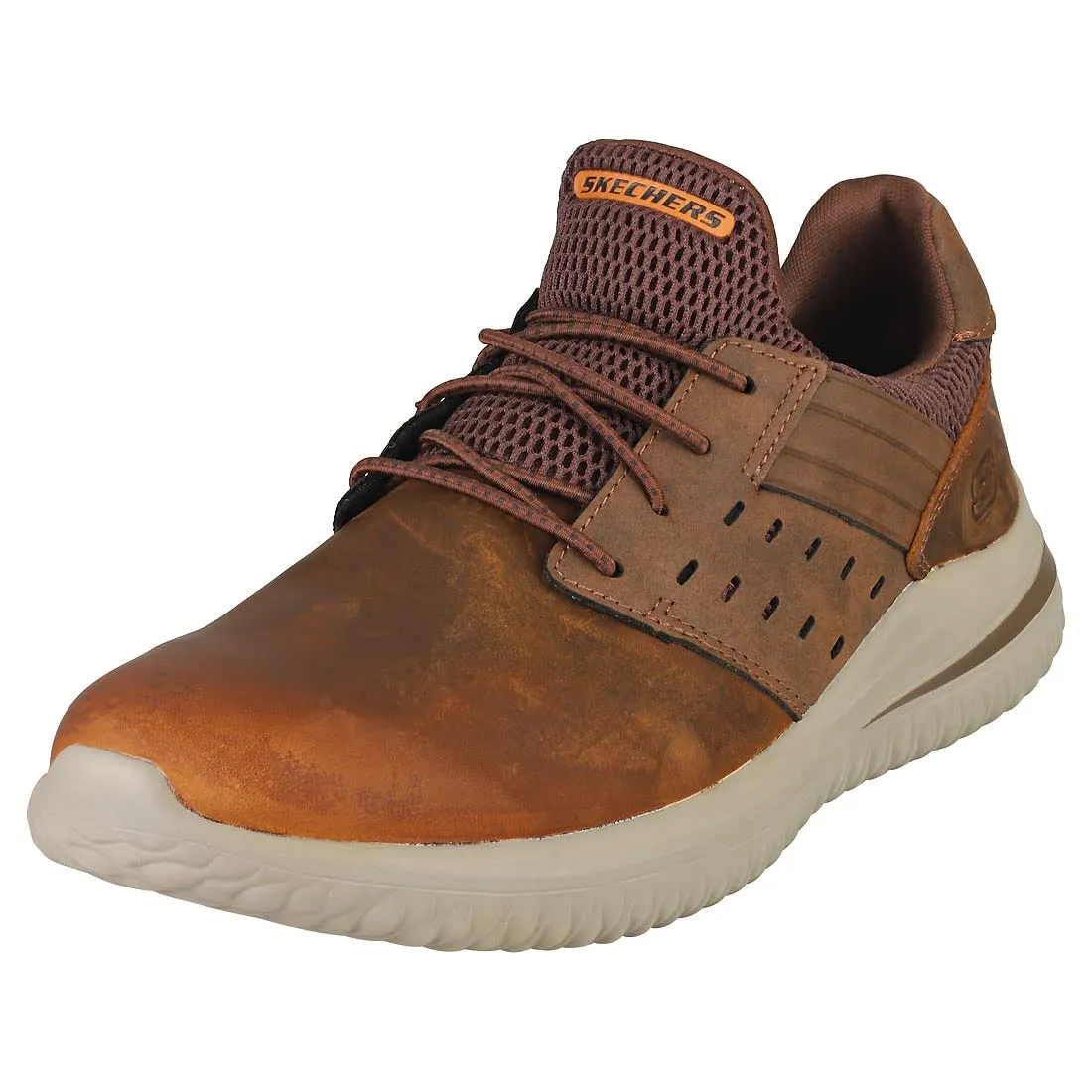 Skechers Delson 3.0 Ezra, Scarpe da ginnastica Uomo, Dark Brown Leather W/ Mesh, 43 EU