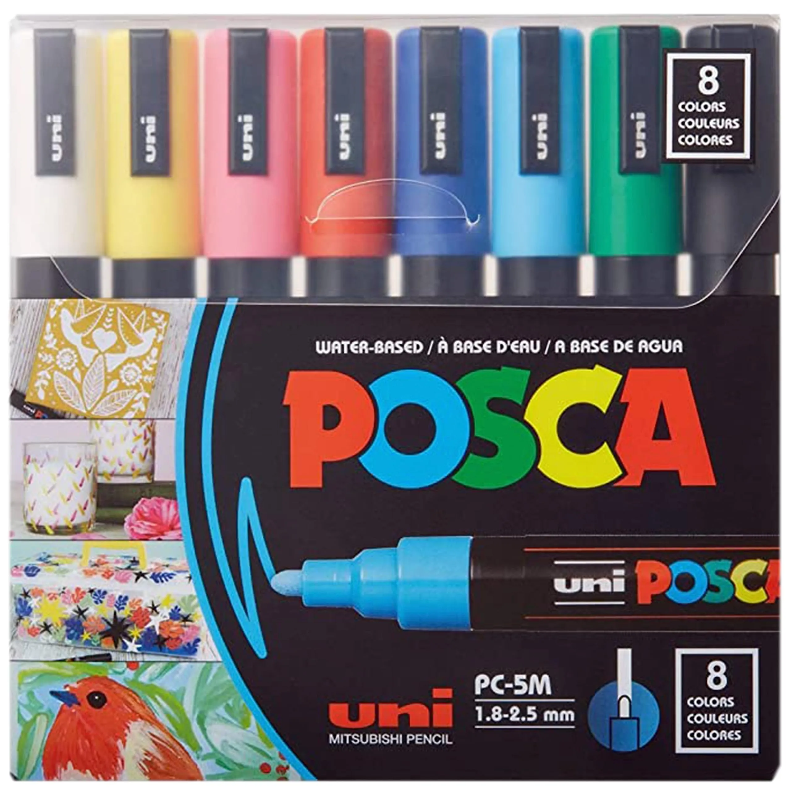 POSCA 182512 - Pennarelli POSCA con punta rotonda medio-fine, set da 8, colori base
