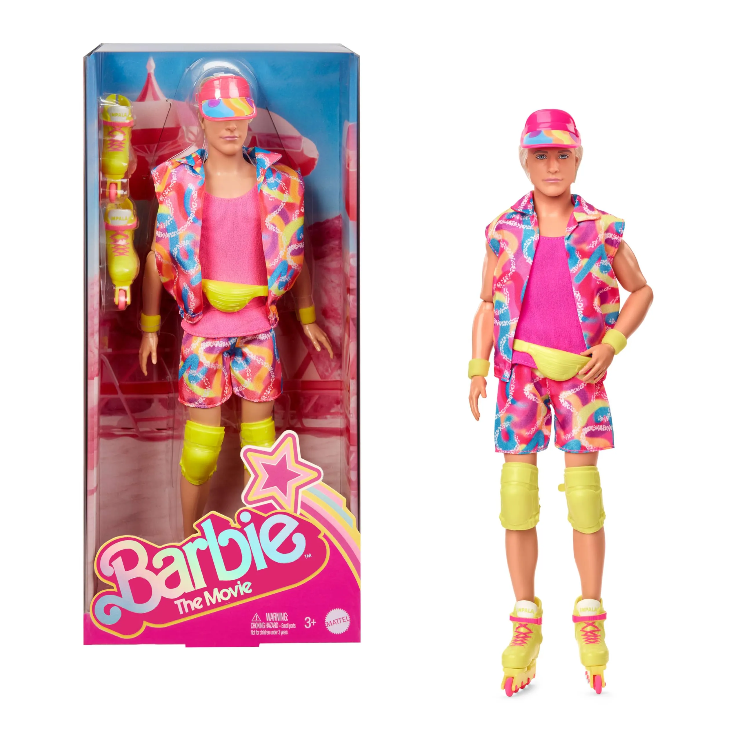 Barbie Il Film - Ken Roller Skate, bambola da collezione con look del film, outfit da pattinatore anni '90 con pattini in linea, giocattolo per bambini, 3+ anni, JBJ51
