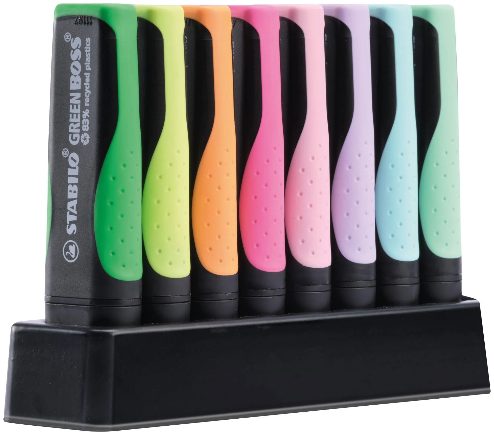 STABILO GREEN BOSS Pastel - Evidenziatore Ecosostenibile - Desk-Set da 8 - Colori assortiti 4 NEON + 4 Pastel