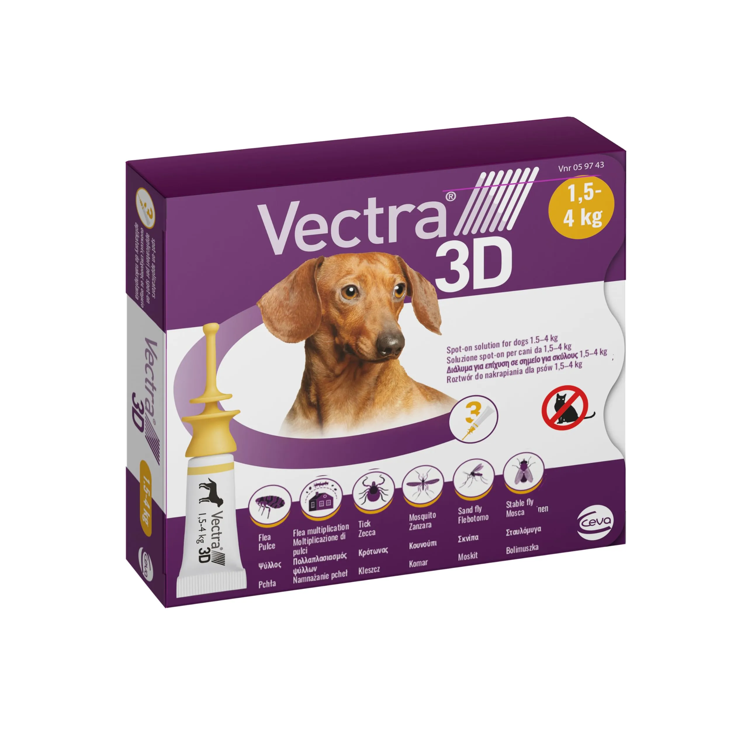 VECTRA 3D Antiparassitario per Cane 3 Pipette Antipulci, Antizecche e Antizanzare per cani fino a 4 kg Protegge da Pulci, Zecche, Flebotomi e Mosche
