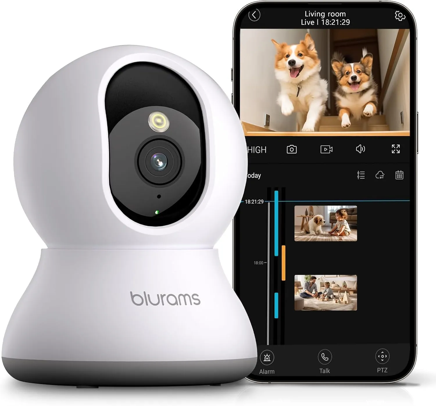 blurams Telecamera Wi-Fi Interno,2K Videocamera Sorveglianza,Rotazione a 360°,Visione Notturna, Rilevamento di movimento/suono,Audio Bidirezionale Compatibile con Alexa(solo 2,4 GHz)