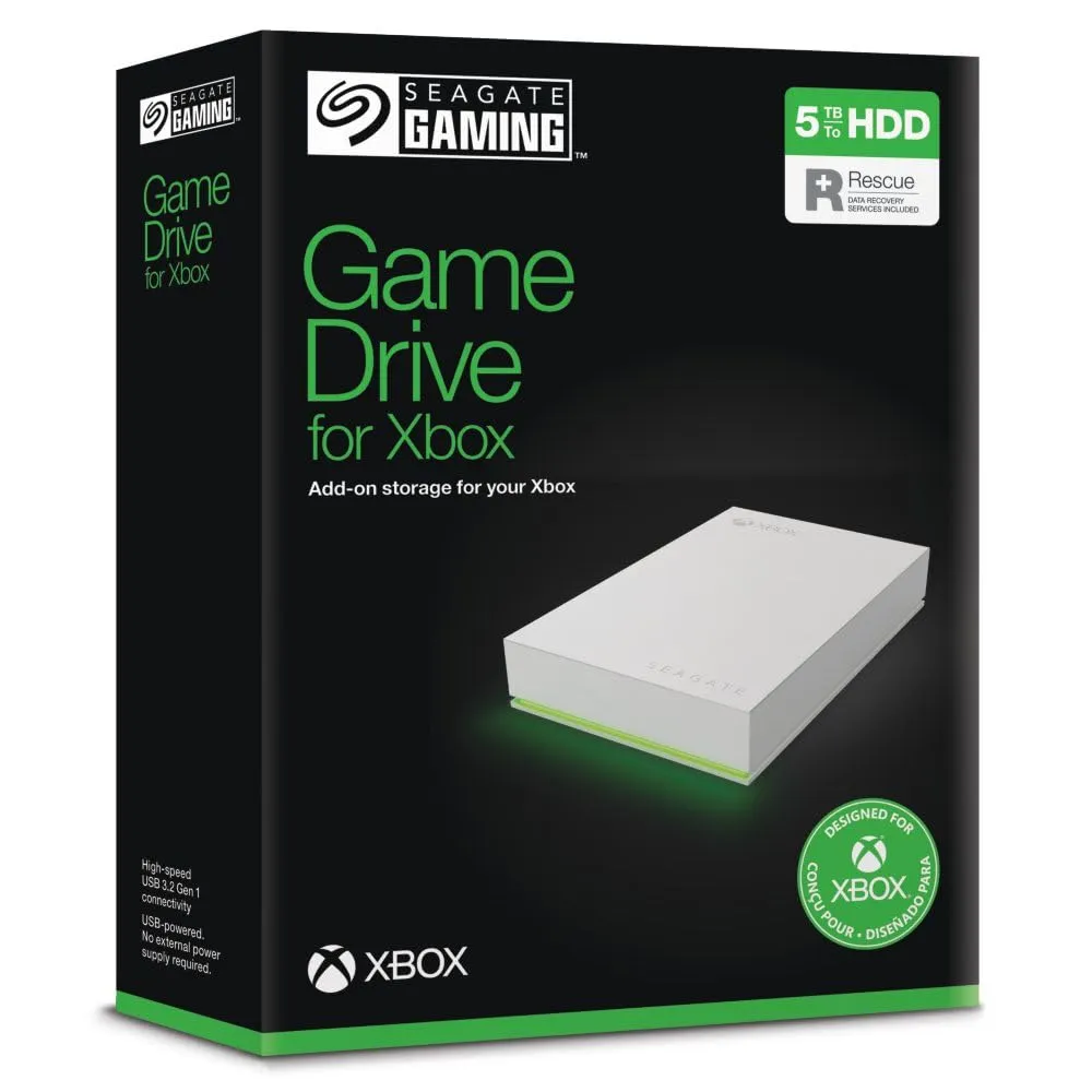 Seagate Game Drive for Xbox, 5TB, Unità disco portatile esterna, USB 3.2 Gen 1, bianco, certificata per Xbox, LED RGB, con 3 anni Rescue Services Services (STKX5000100)