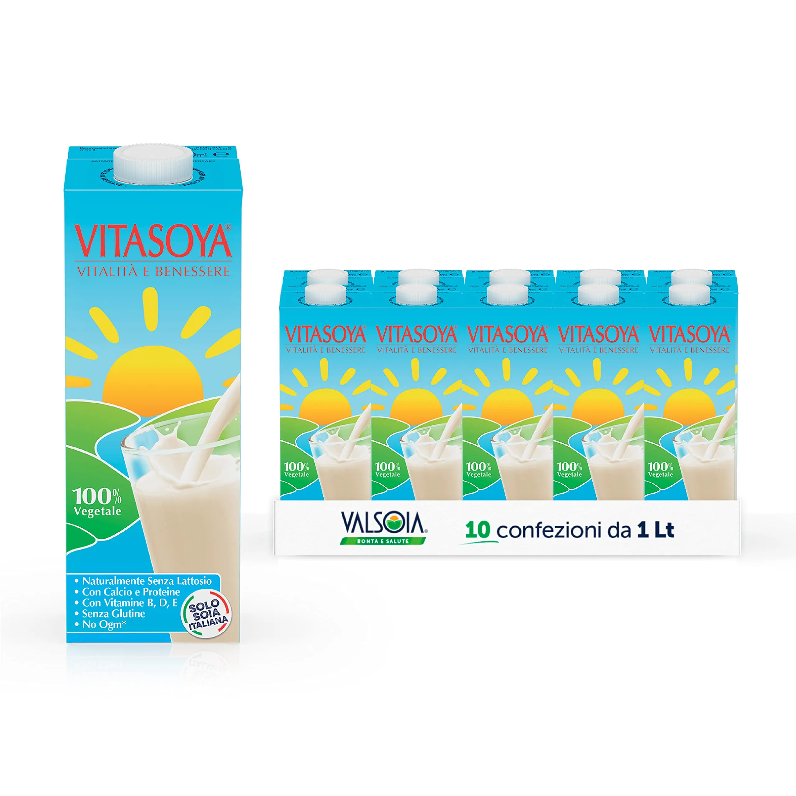 Vitasoya Soyadrink - Bevanda di Soia 100% Vegetale, Box da 10 Tetra Brik da 1000 ml, 100% Vegetale, Senza Lattosio, con Calcio, Vitamine e Acido Folico, Ideale anche per Vegani, Vegetariani e Celiaci