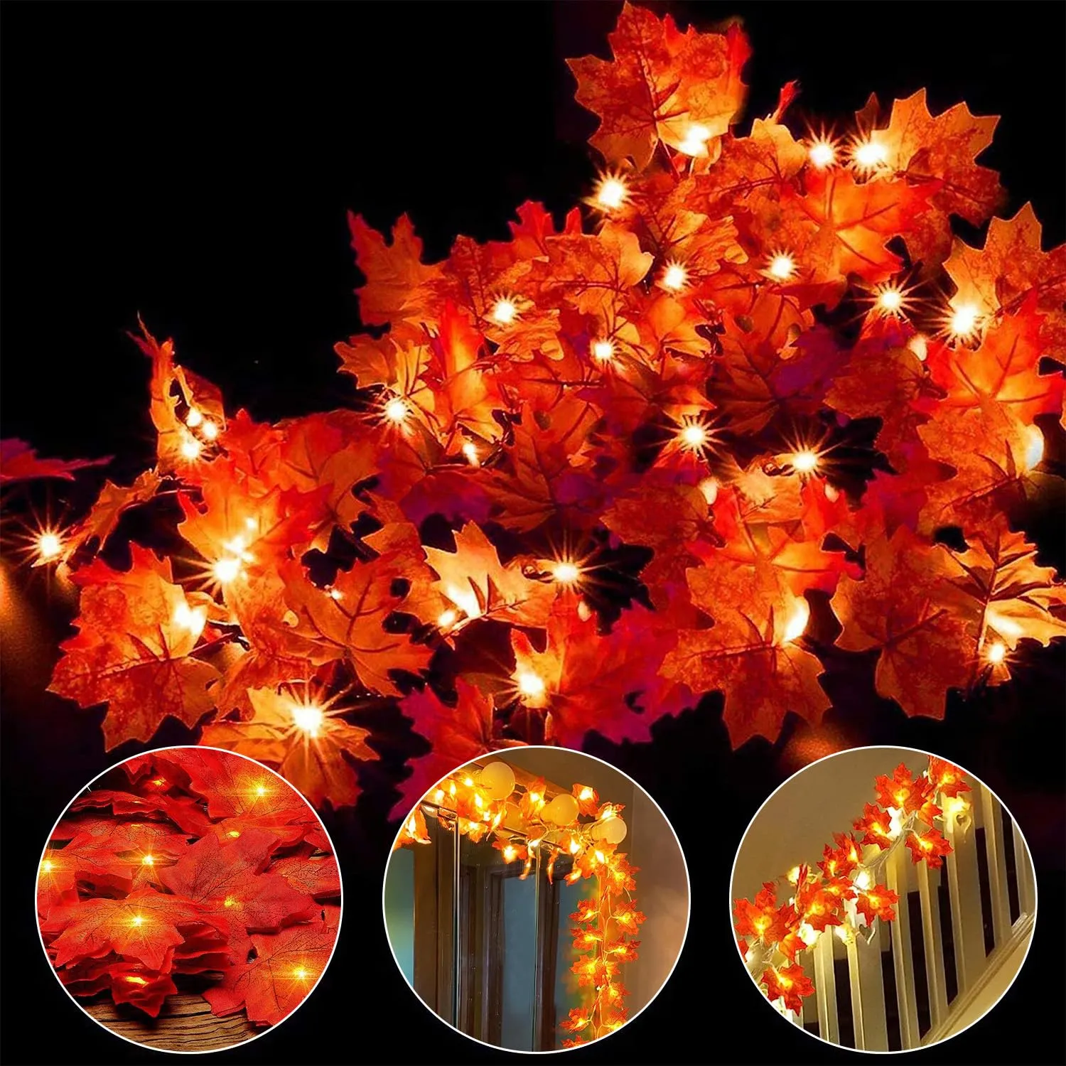 Ainkedin Catena luminosa autunnale, ghirlanda di foglie, catena luminosa, 30 foglie di acero, lunghezza 3 metri, utilizzata per decorazione autunnale e Natale, Halloween, decorazione da tavolo