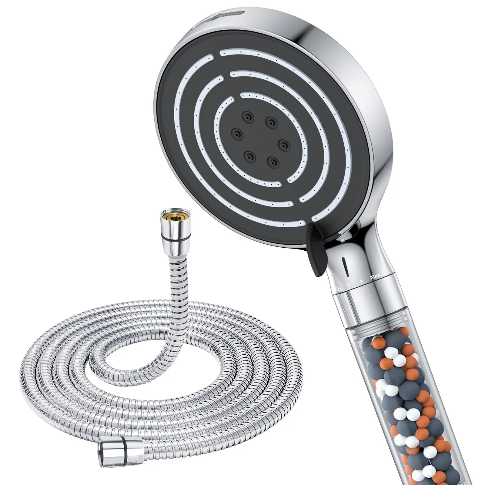 Soffione Doccia,SREWOHS Doccino per Doccia con tubo 1.8M, Soffione doccia Alta Pressione Anticalcare, Filtro Soffione Doccia Grande (⌀120 mm) con 6 tipi di,Doccia con potente de pulverización y pausa