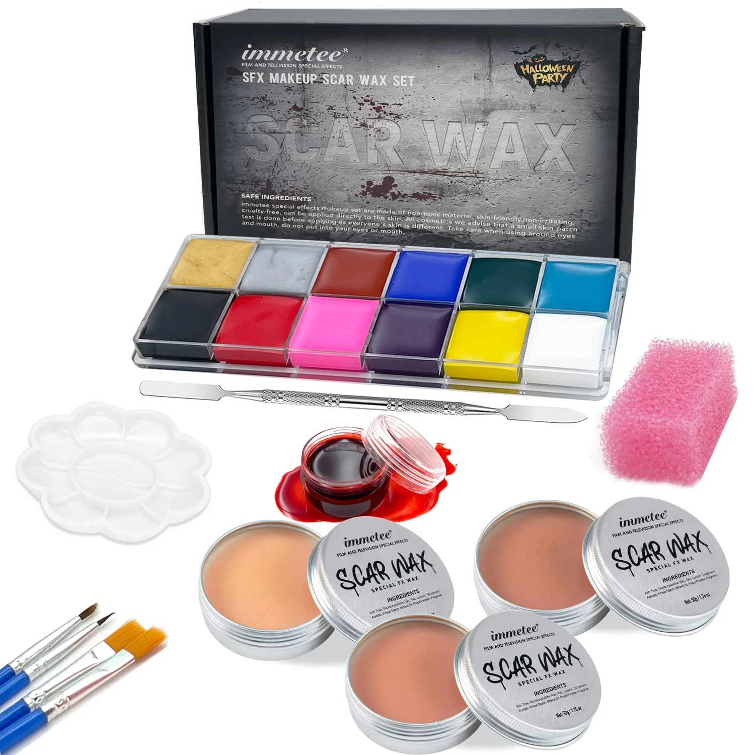 immetee Kit di trucco SFX, trucco di Halloween di pittura del corpo del viso di effetto speciale, sangue finto halloween, trucchi halloween(nuovo kit trucco halloween)
